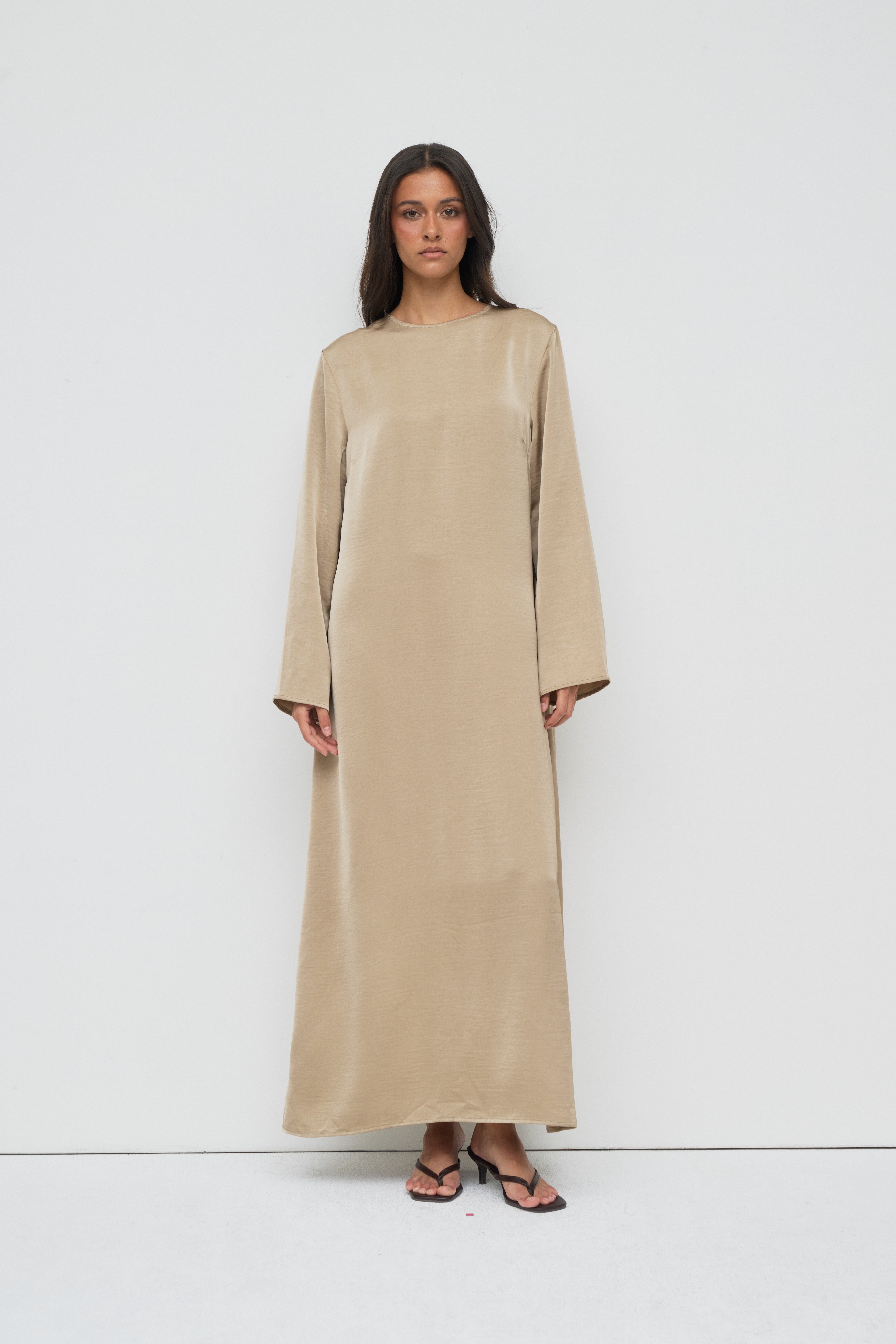 Saylor Satin Slip Dress - Earl Grey