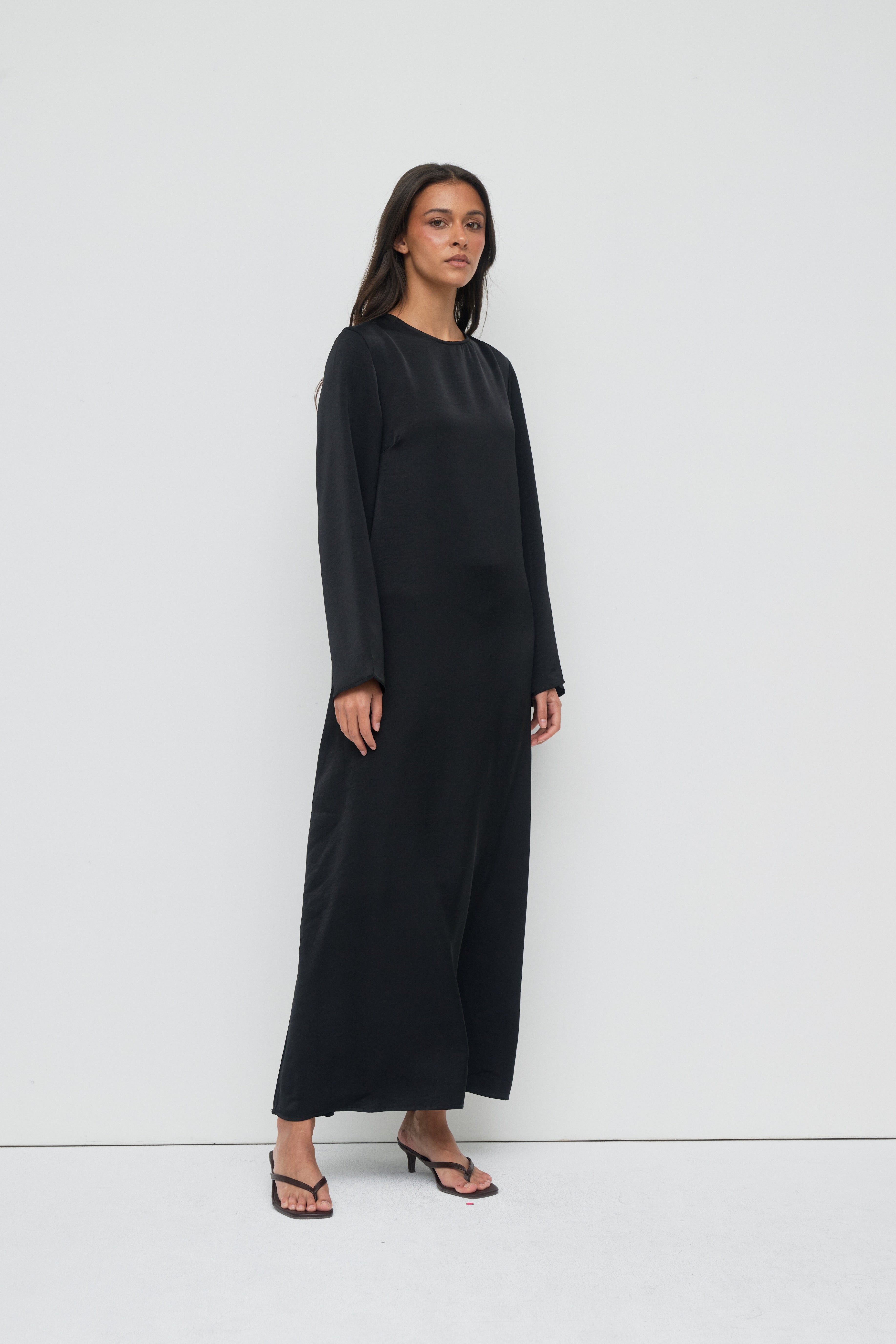 Saylor Satin Slip Dress - Black