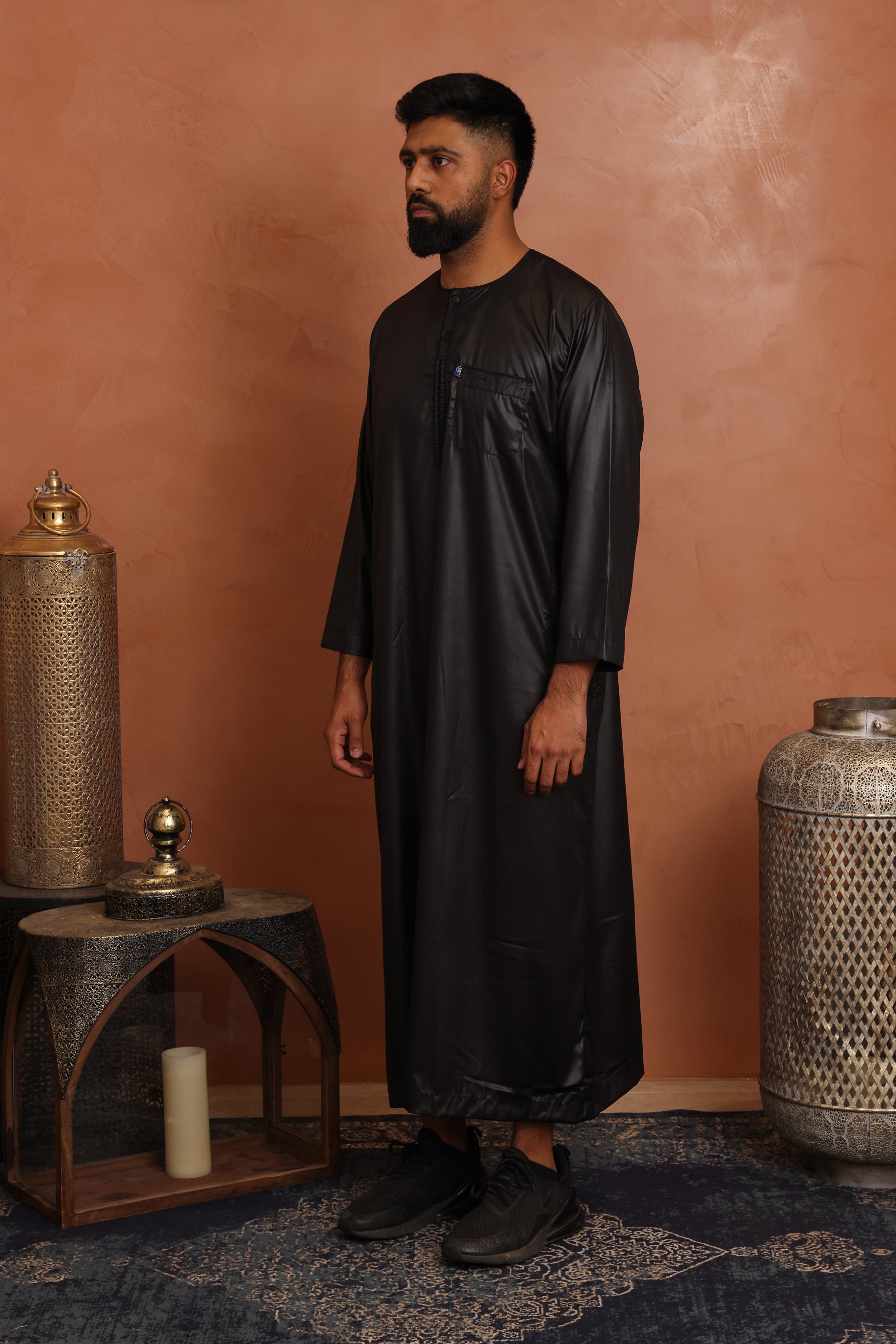 Men's Ikaf Polyester Long Sleeve Abaya - Black