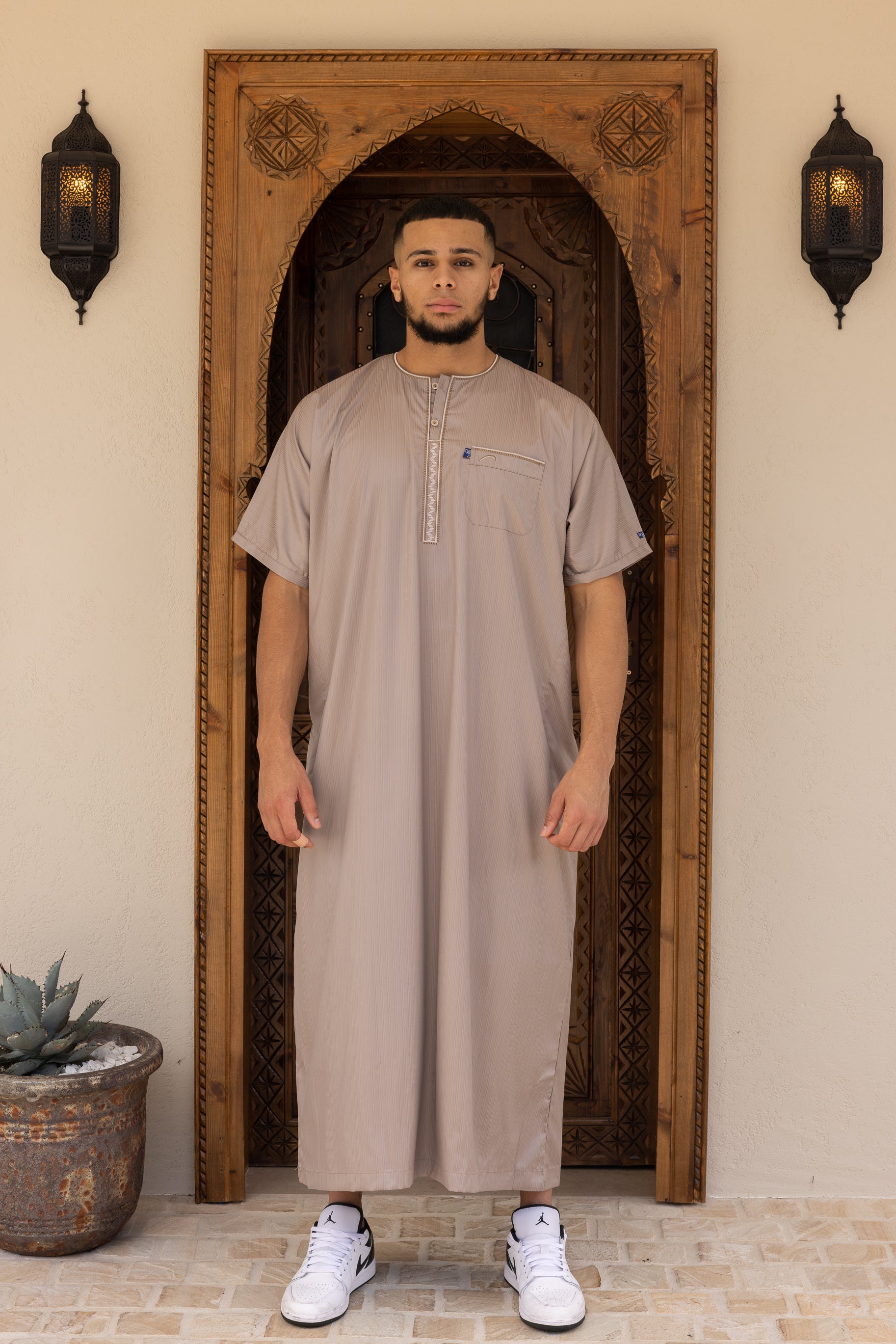 Men's Ikaf Polyester Short Sleeve Abaya - Beige