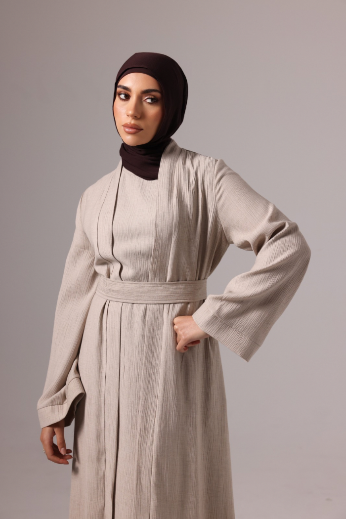 Leen Open Abaya Set - Taupe