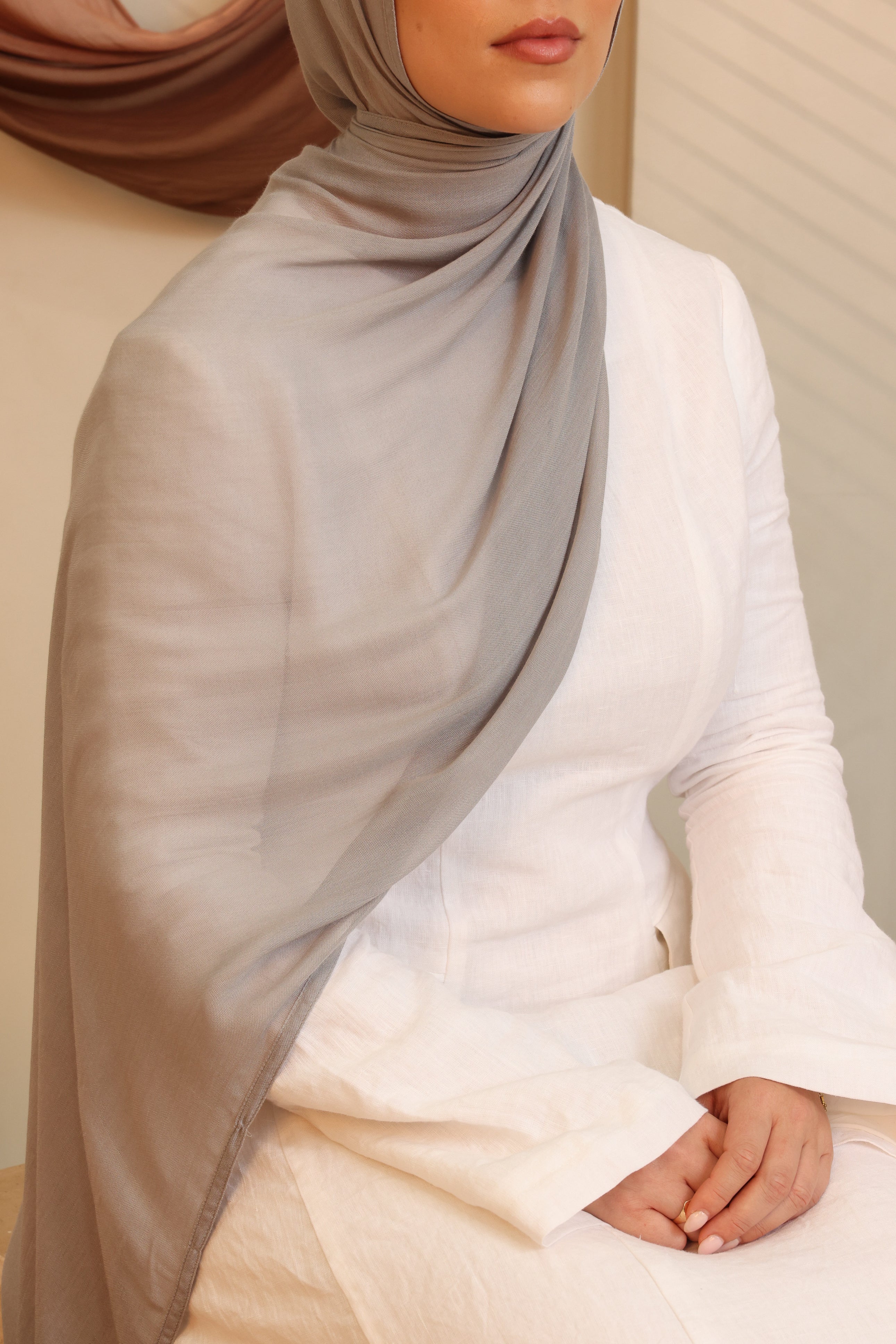 Double Stitched Modal Hijab Set - Cloud Grey
