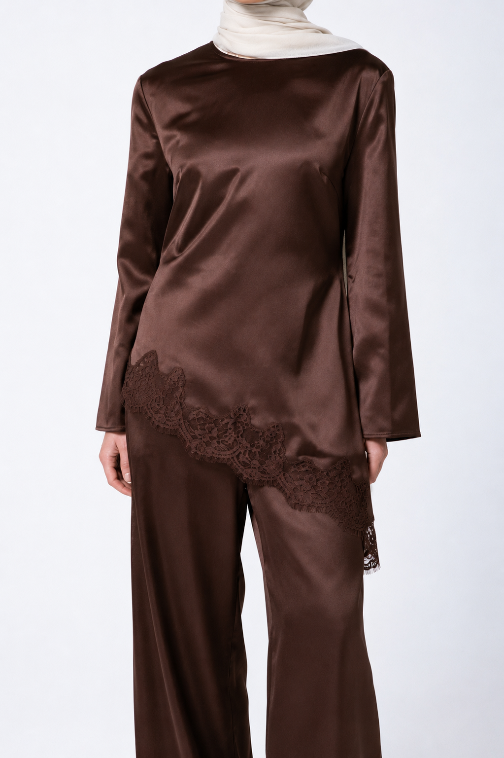 Sabrina Lace Detail Top - Fudge