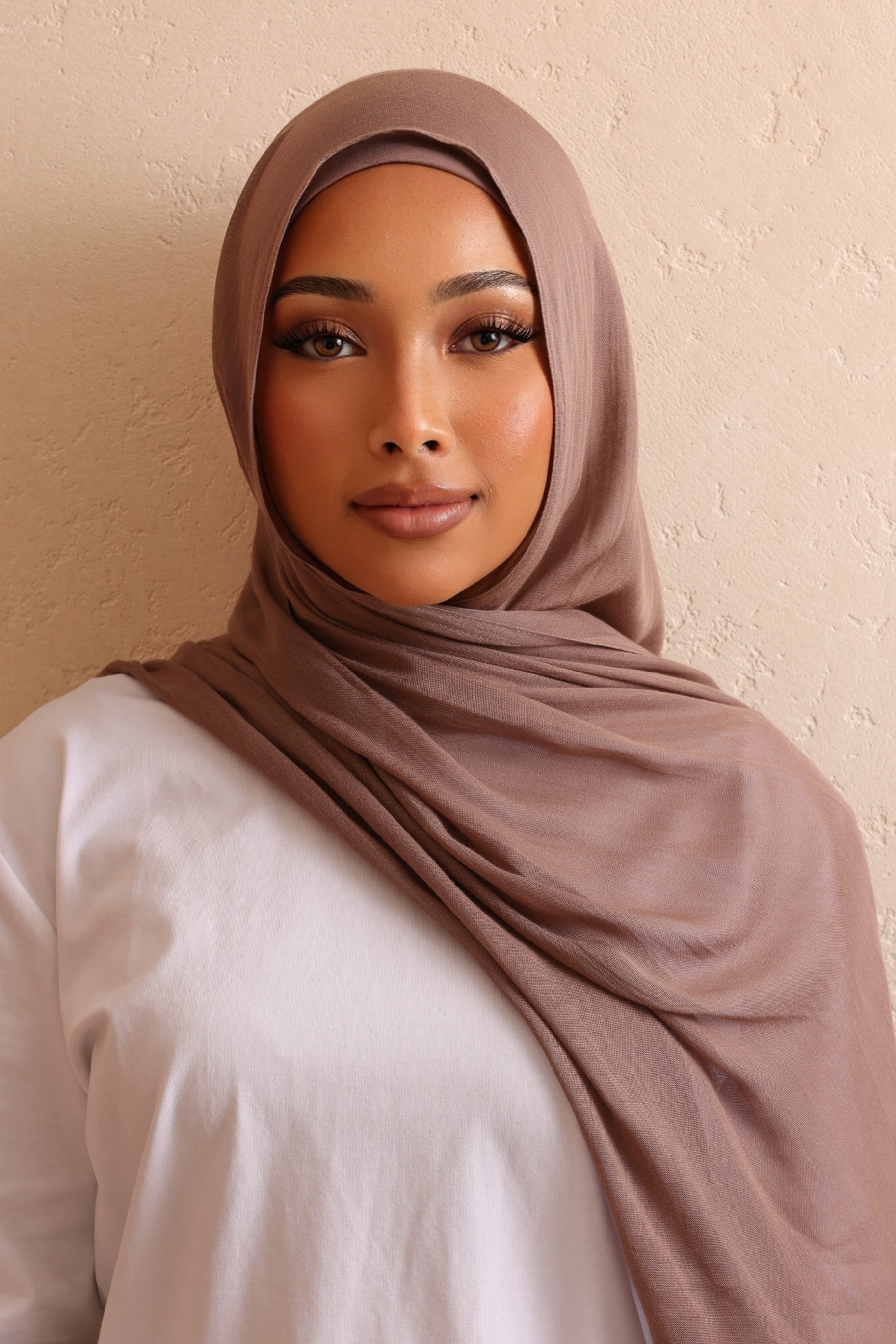 Double Stitched Modal Hijab Set - Dark Taupe