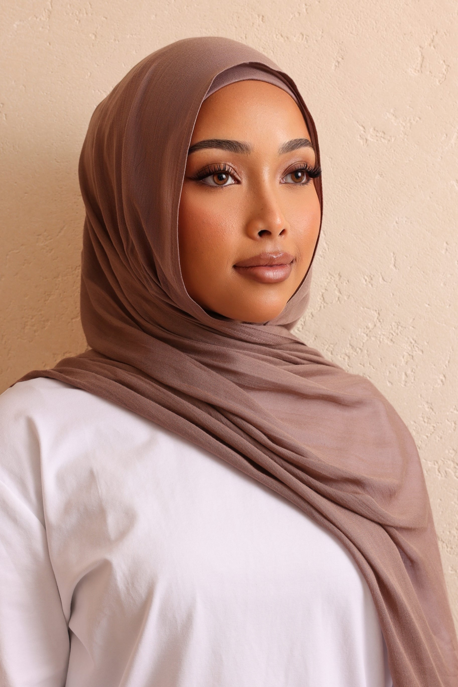 Double Stitched Modal Hijab Set - Dark Taupe