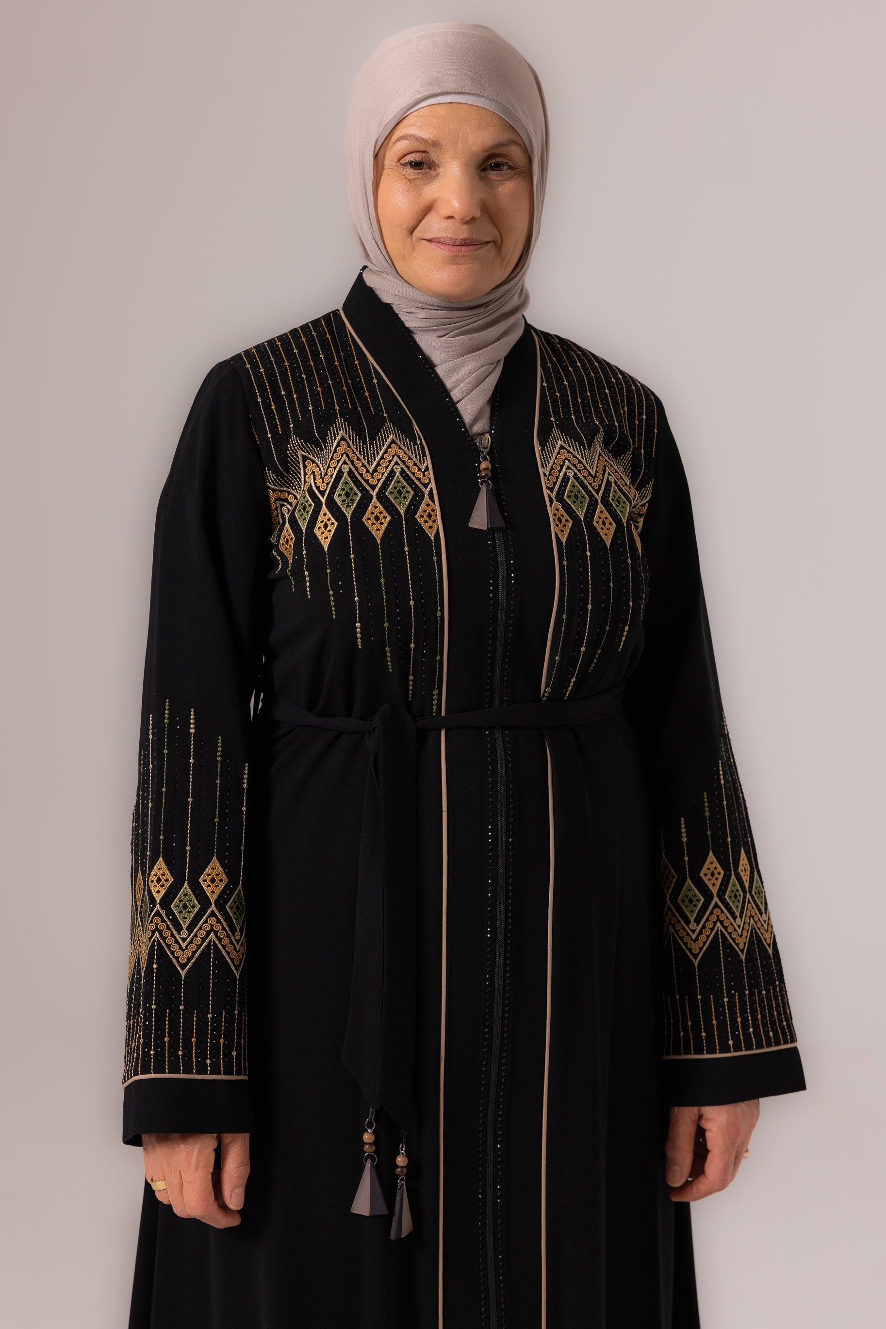 Ladies Elegant Abaya - Black & Moss