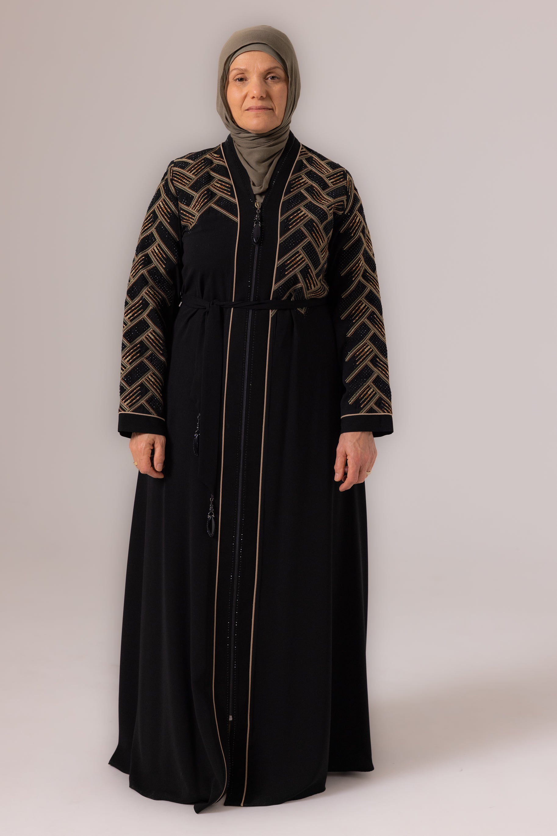 Ladies Elegant Abaya - Black & Brick