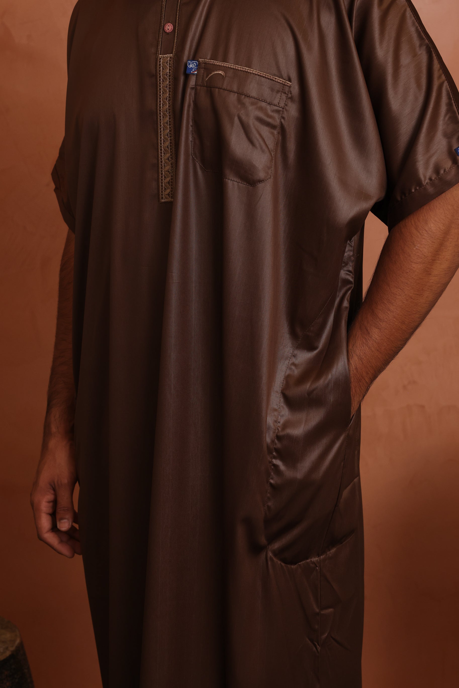Mens Ikaf Polyester Short Sleeve Abaya - Chocolate