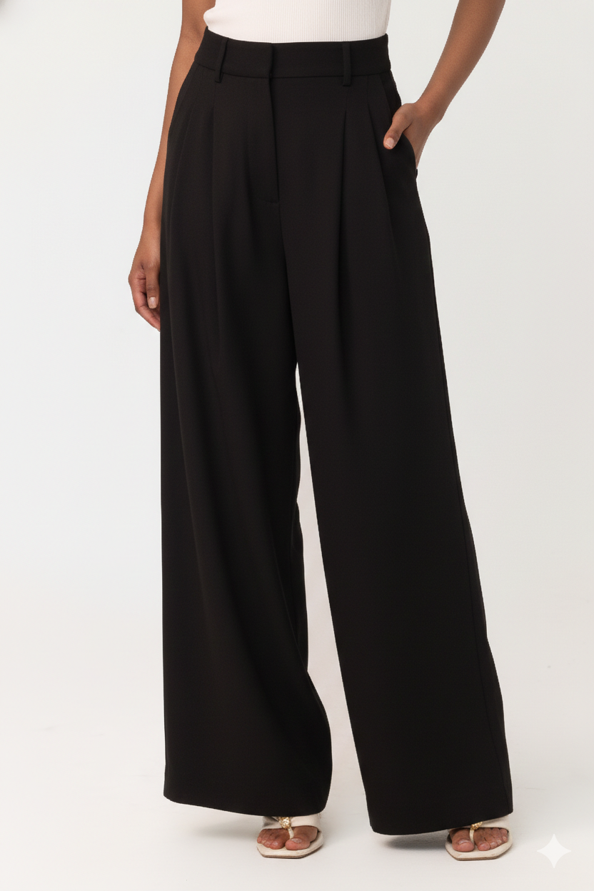 Amelie Pleated Pants - Black