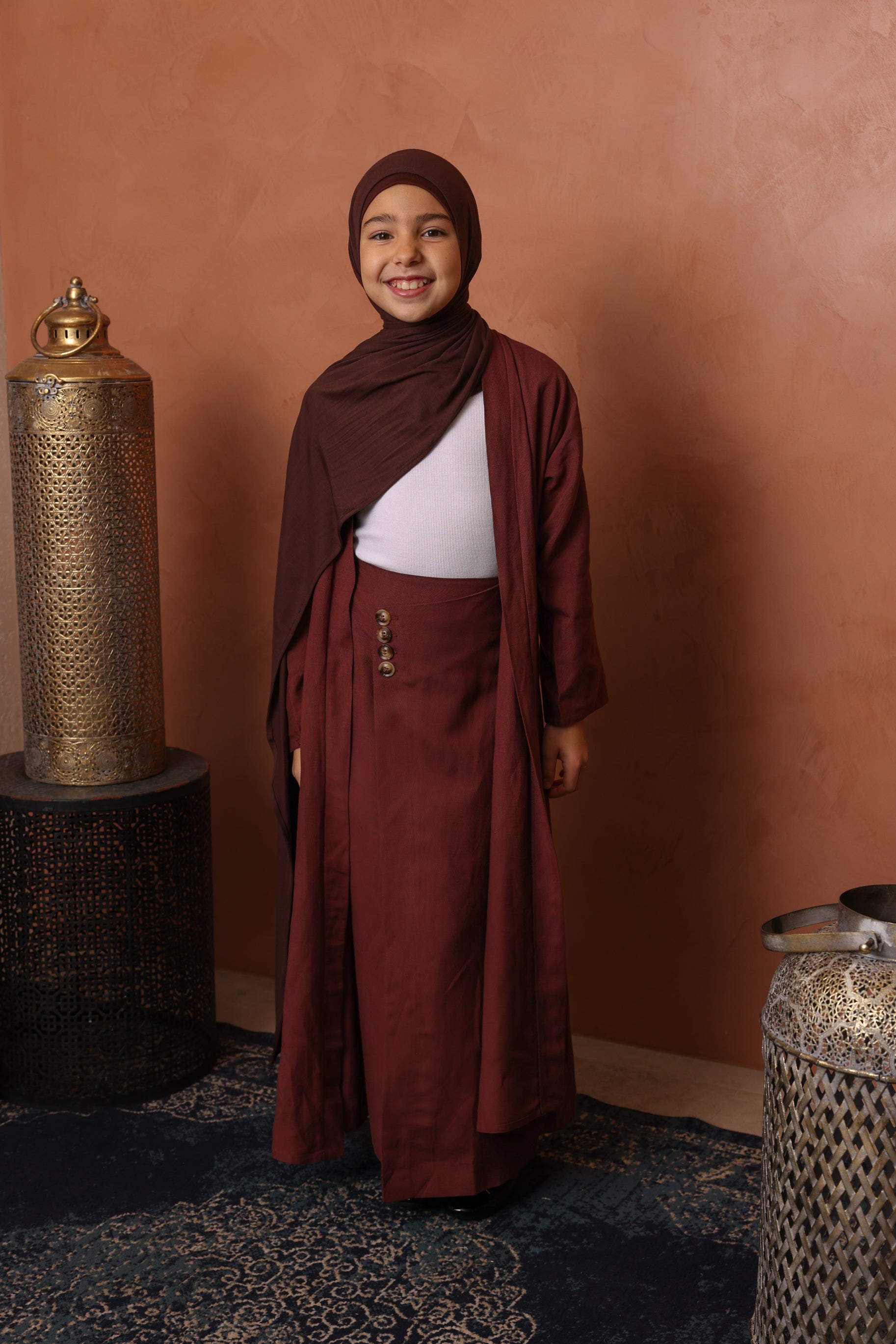 Girls Sienna Linen Skirt - Mahogany