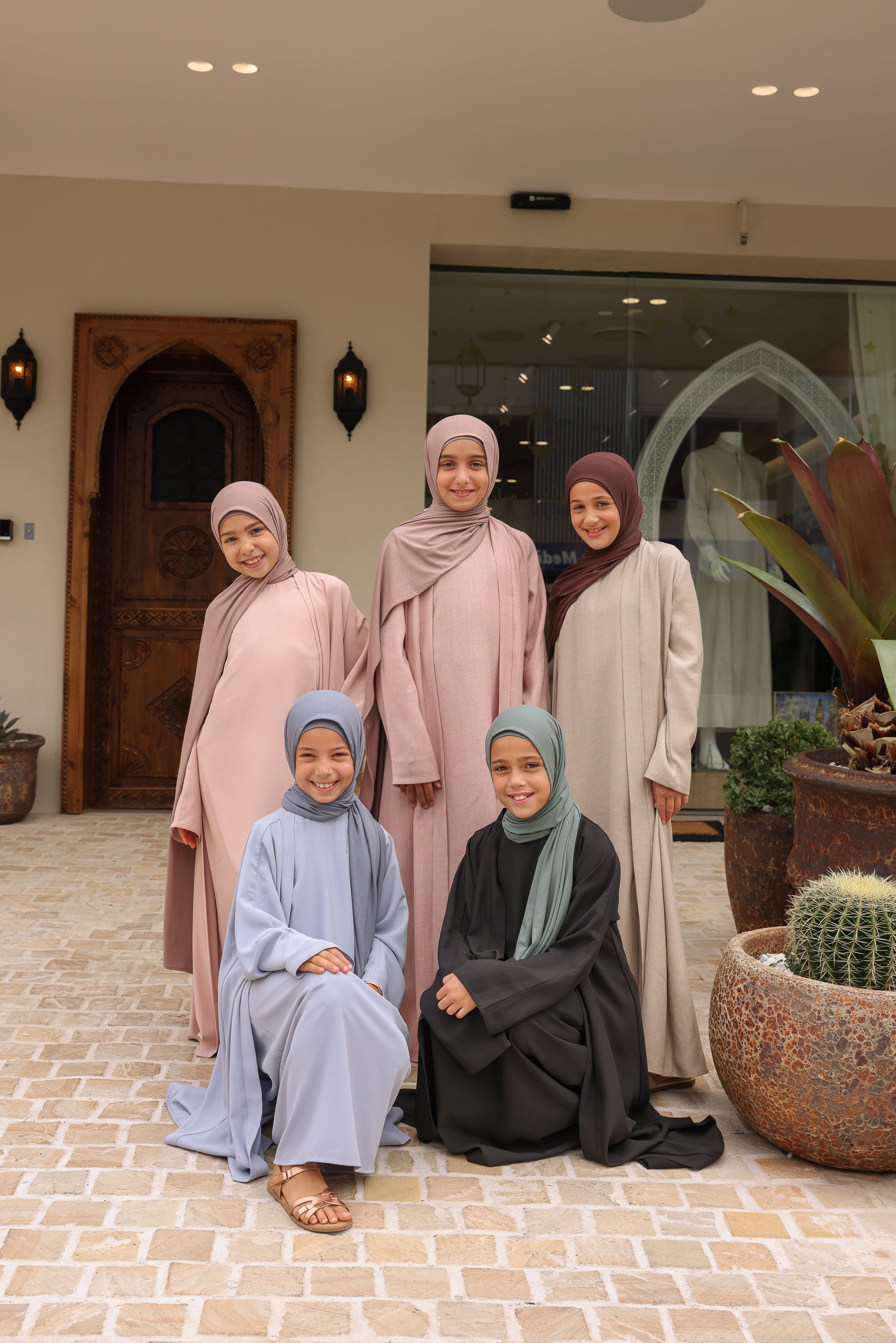 Girls Leen Open Abaya Set - Pink
