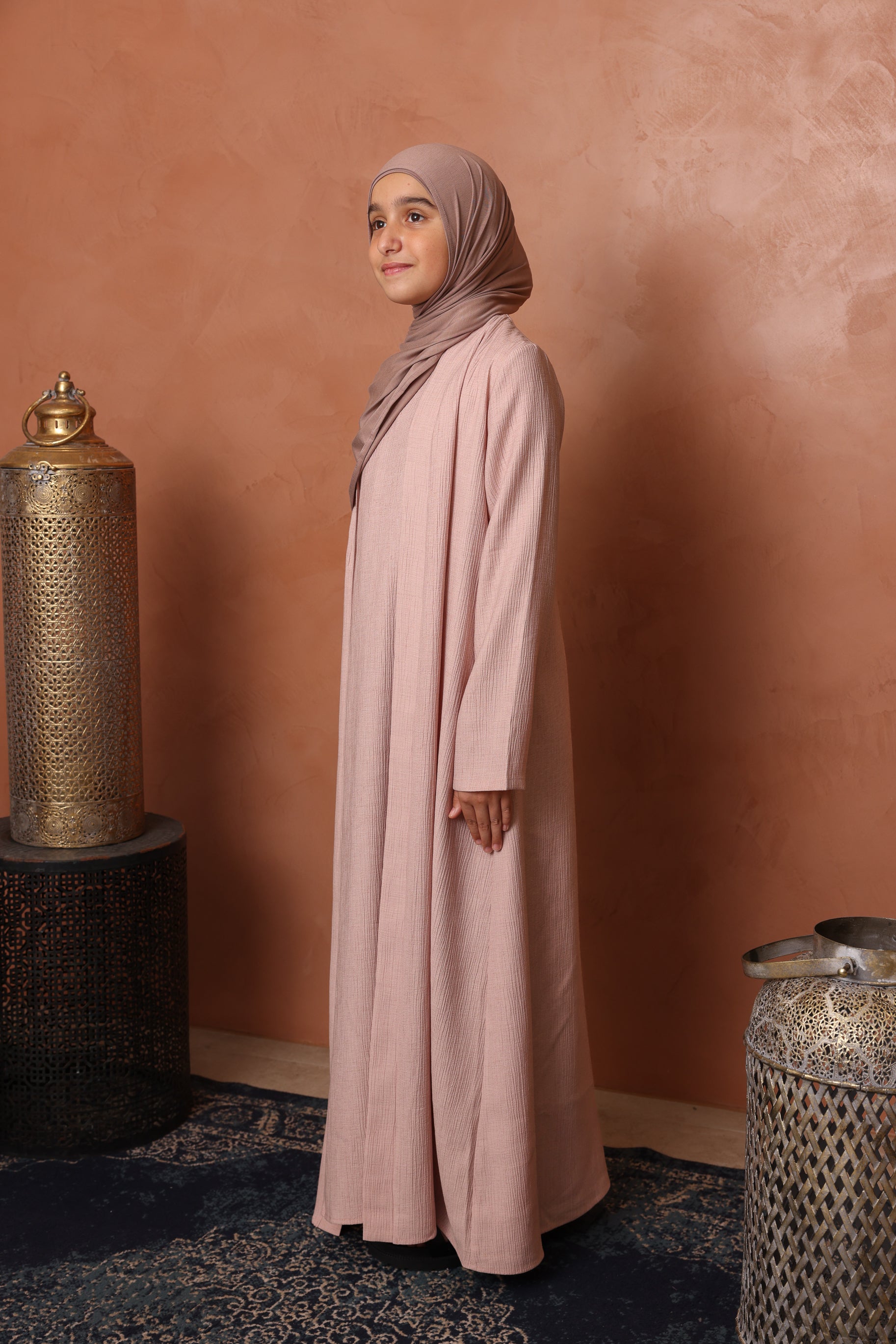 Girls Leen Open Abaya Set - Pink