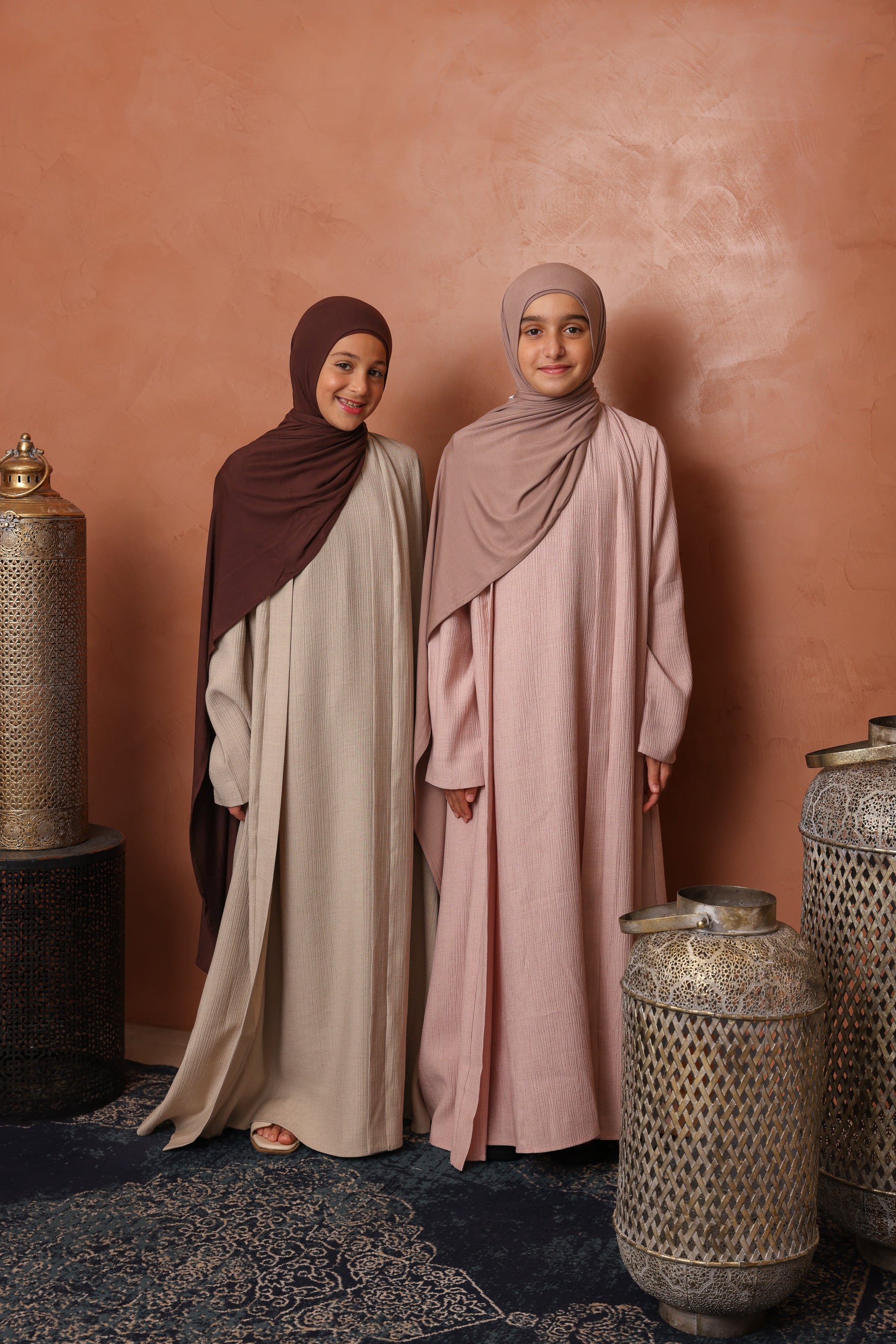 Girls Leen Open Abaya Set - Pink