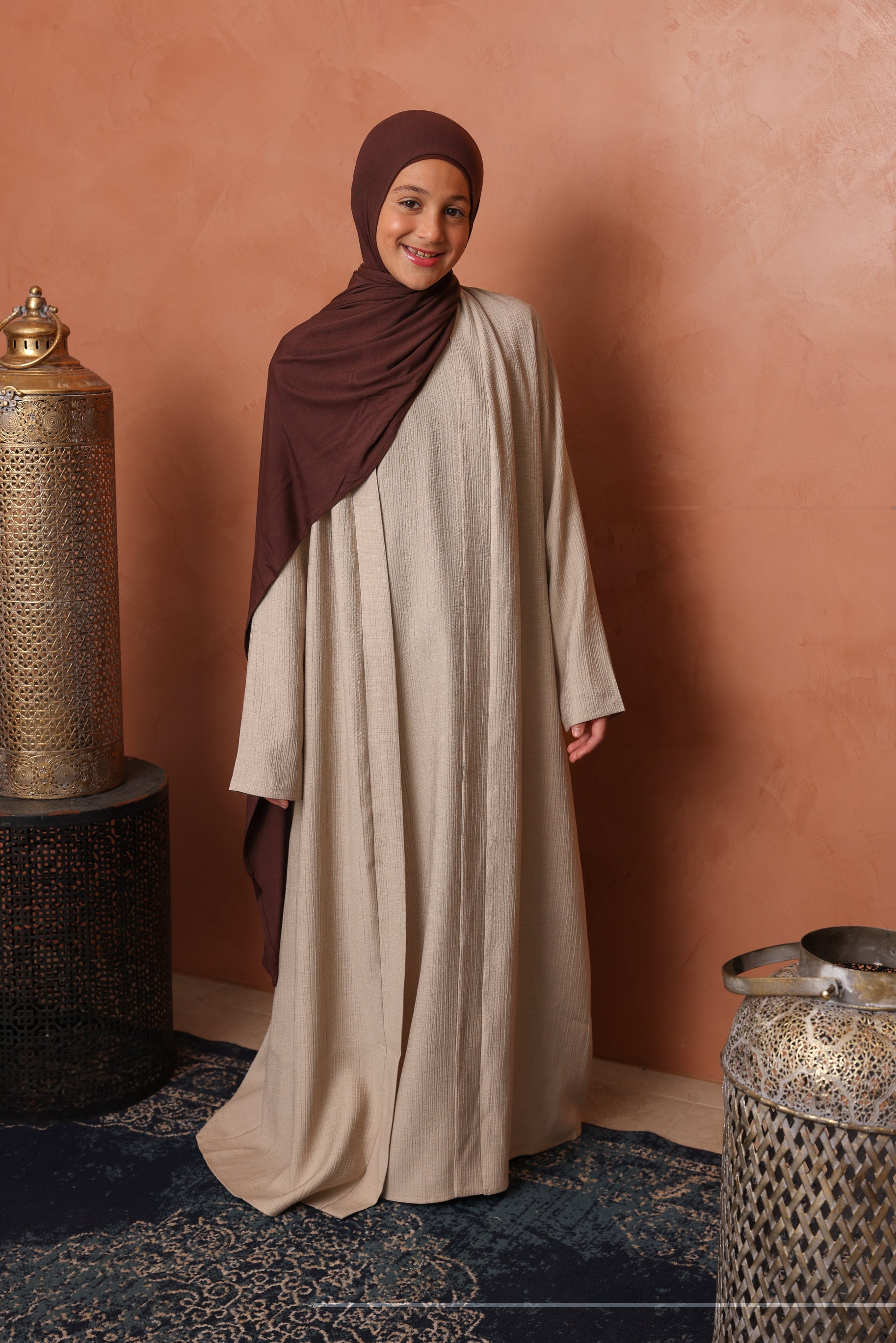 Girls Leen Open Abaya Set - Taupe