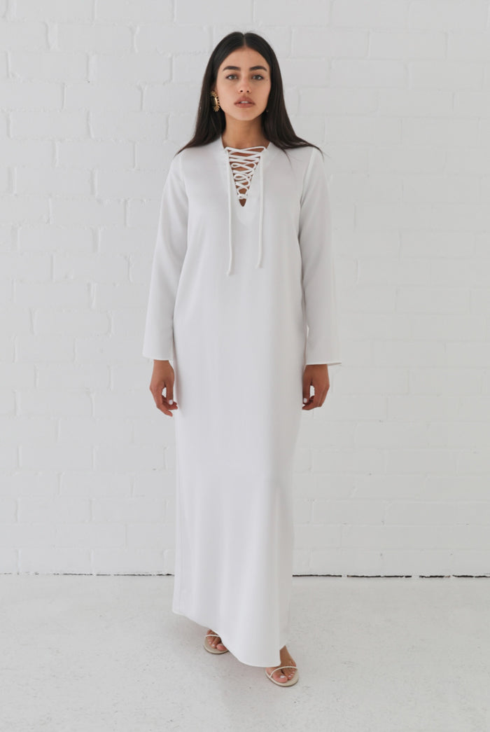 Samiha Satin Kaftan Dress - Ivory