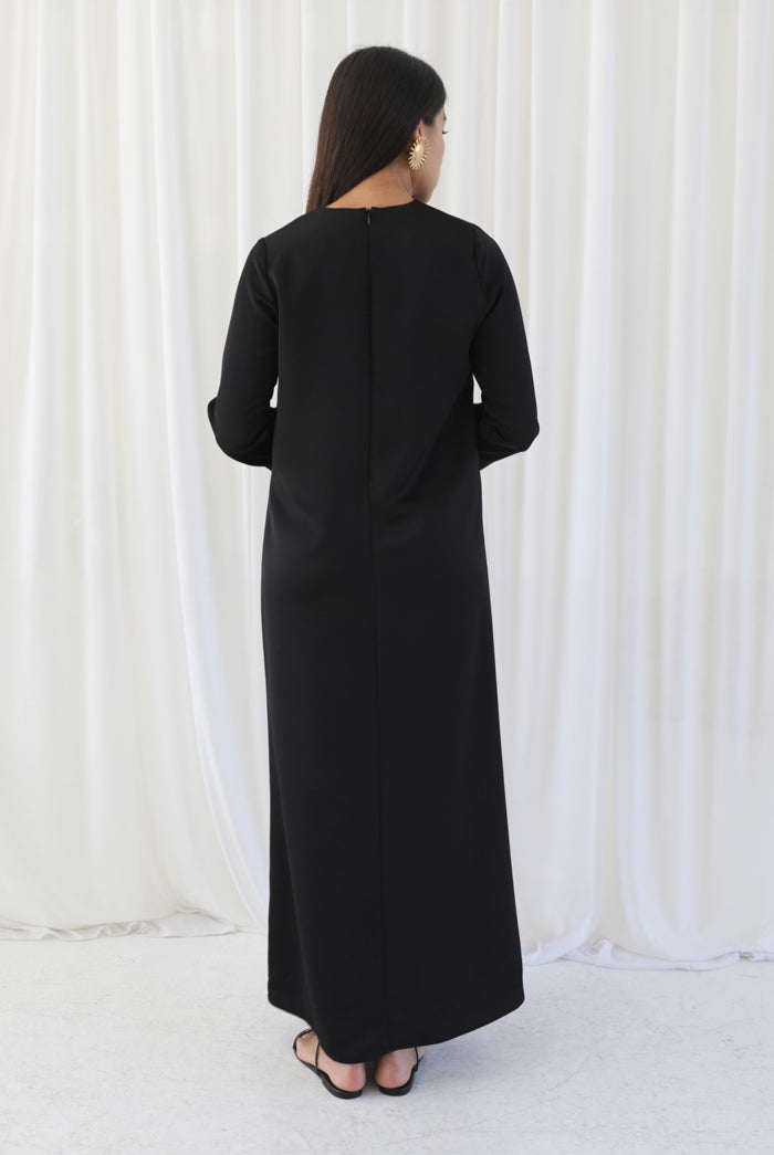 Samiha Satin Kaftan Dress - Black