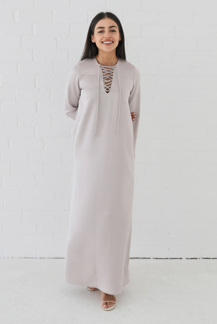 Samiha Satin Kaftan Dress - Smoke
