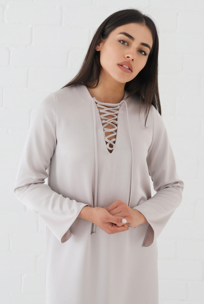 Samiha Satin Kaftan Dress - Smoke
