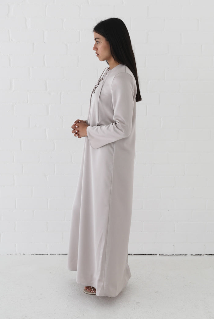 Samiha Satin Kaftan Dress - Smoke