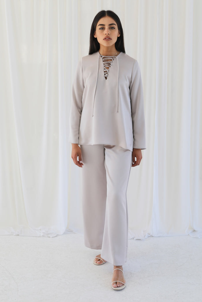 Samiha Satin Top - Smoke