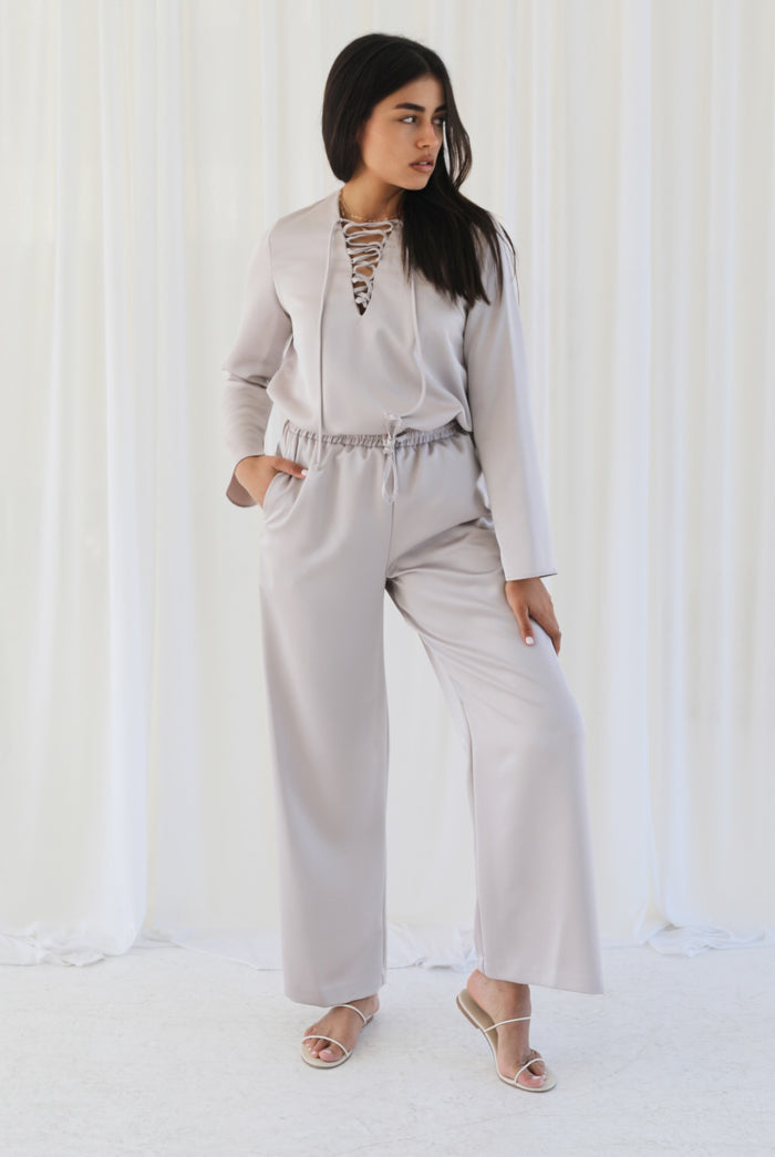 Samiha Satin Pant - Smoke