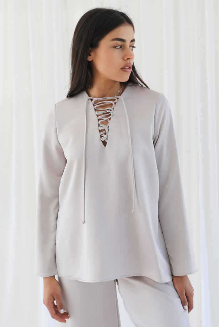 Samiha Satin Top - Smoke