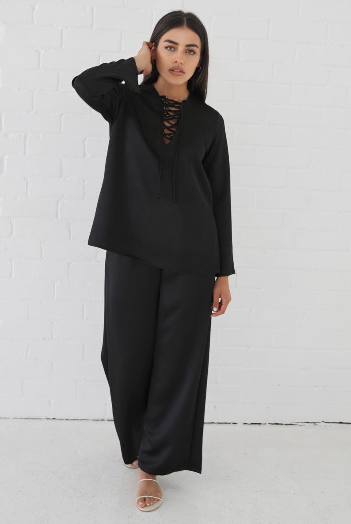 Samiha Satin Top - Black