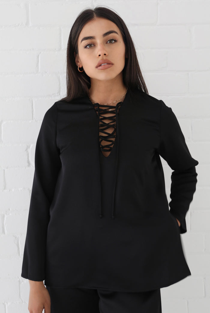 Samiha Satin Top - Black