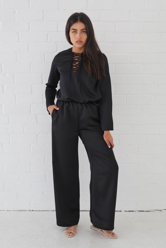Samiha Satin Pant - Black