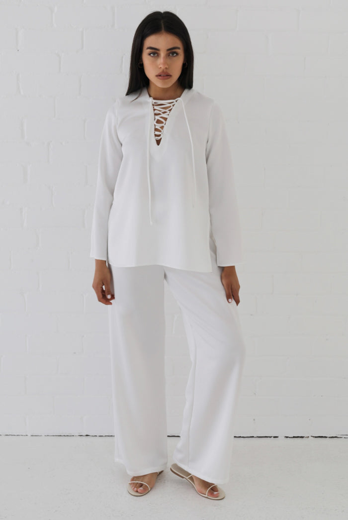 Samiha Satin Top - Ivory