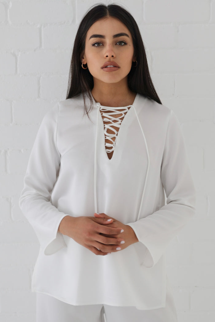 Samiha Satin Top - Ivory