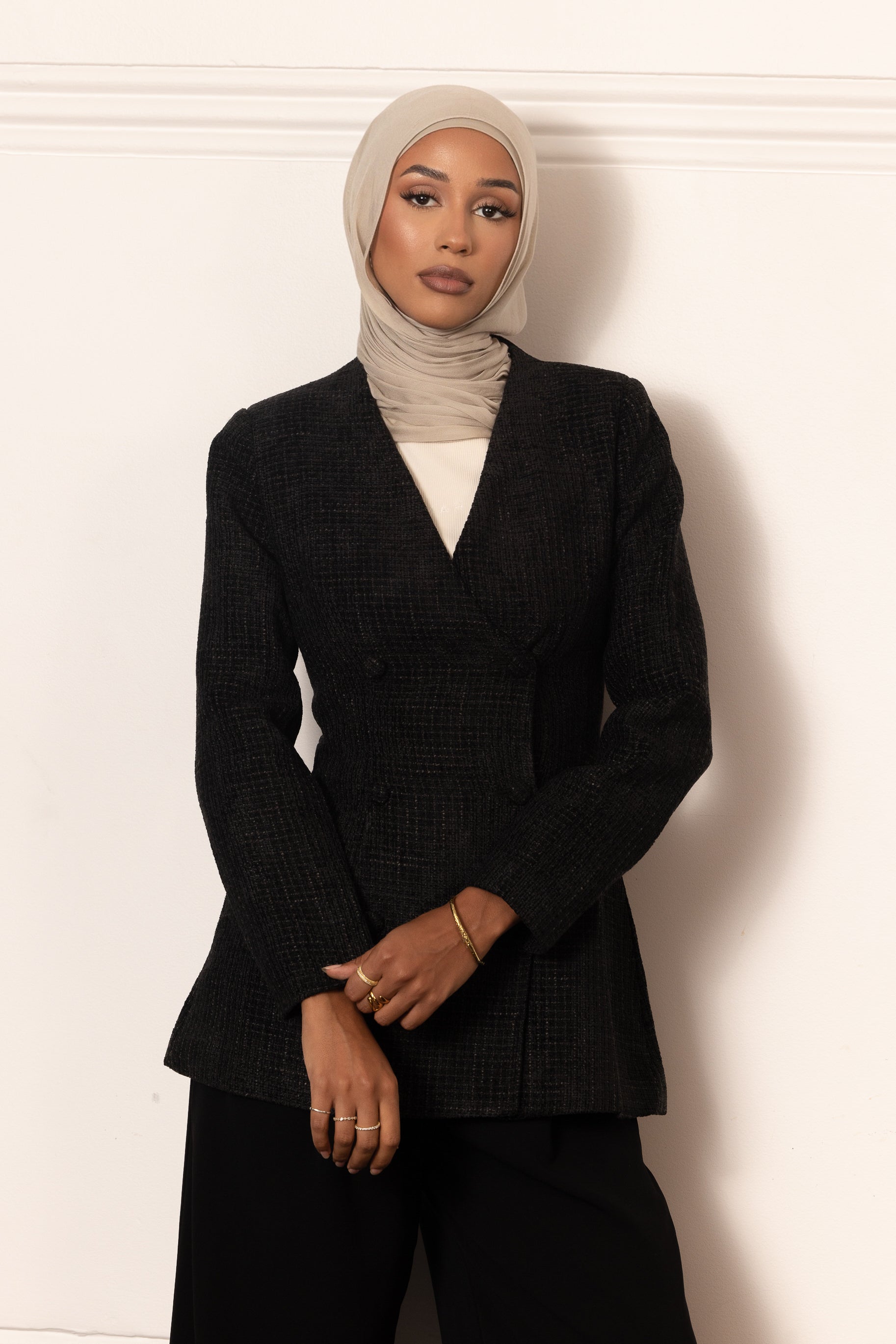 Naomi Tweed Blazer - Black