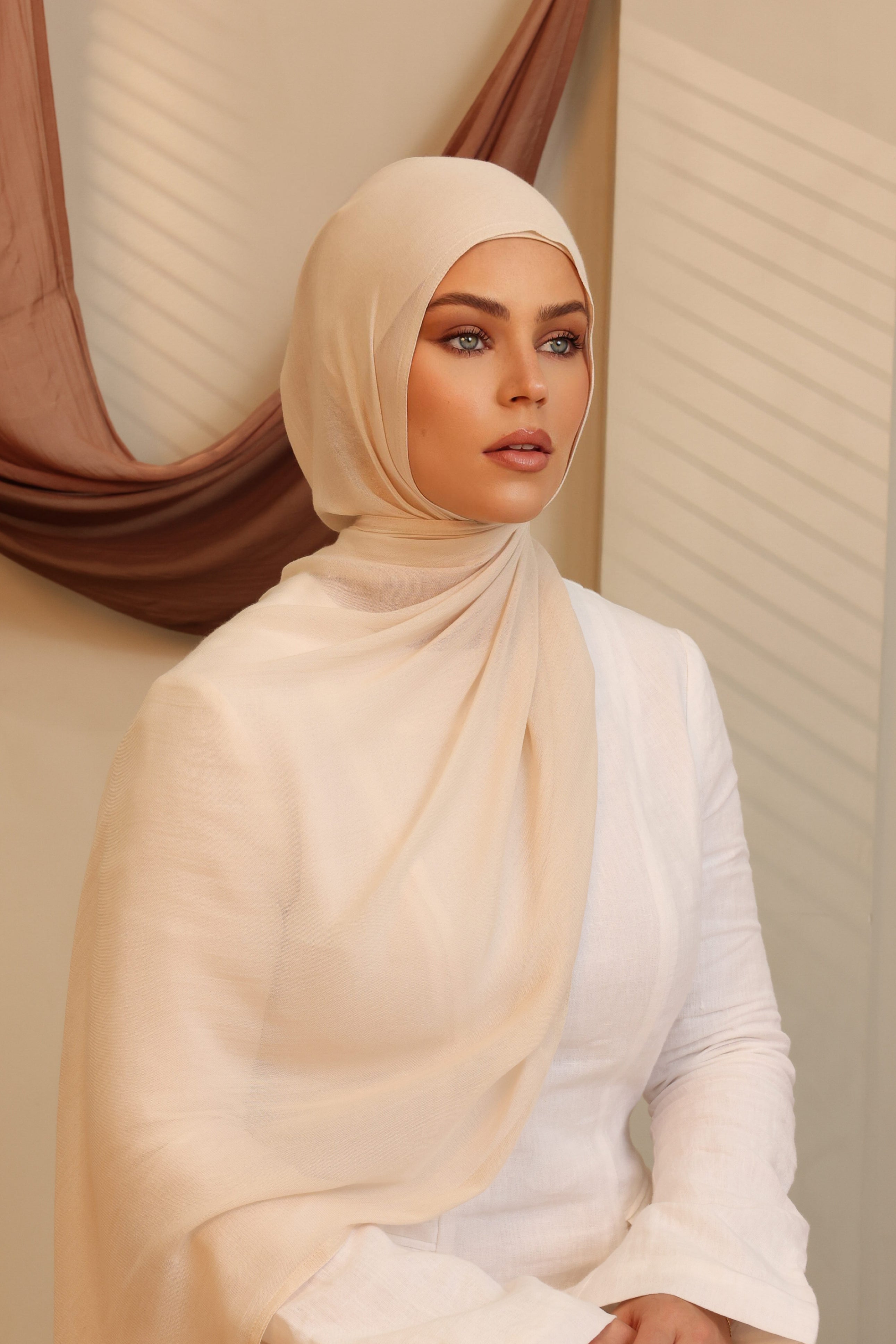 Double Stitched Modal Hijab Set - Light Beige