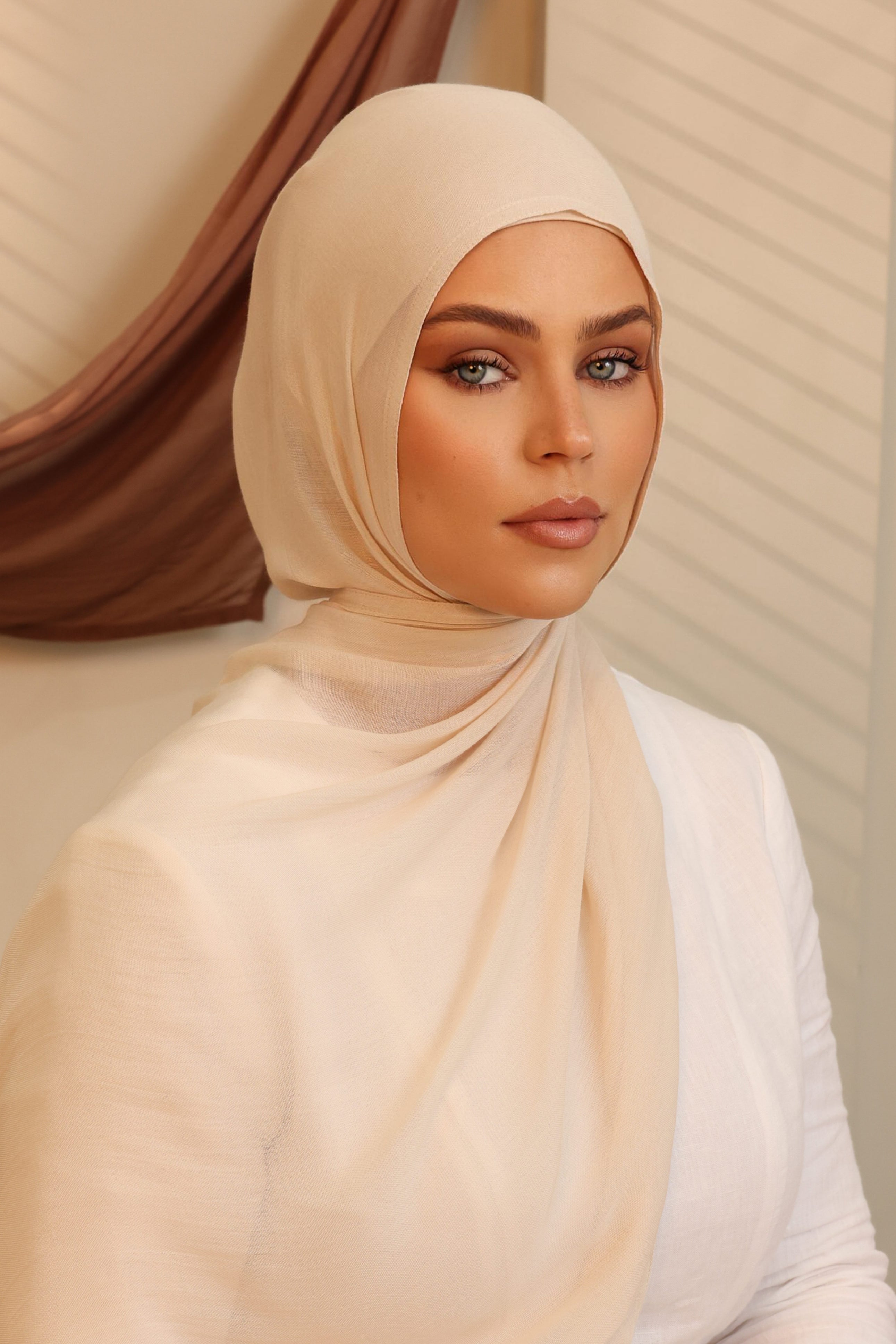 Double Stitched Modal Hijab Set - Light Beige