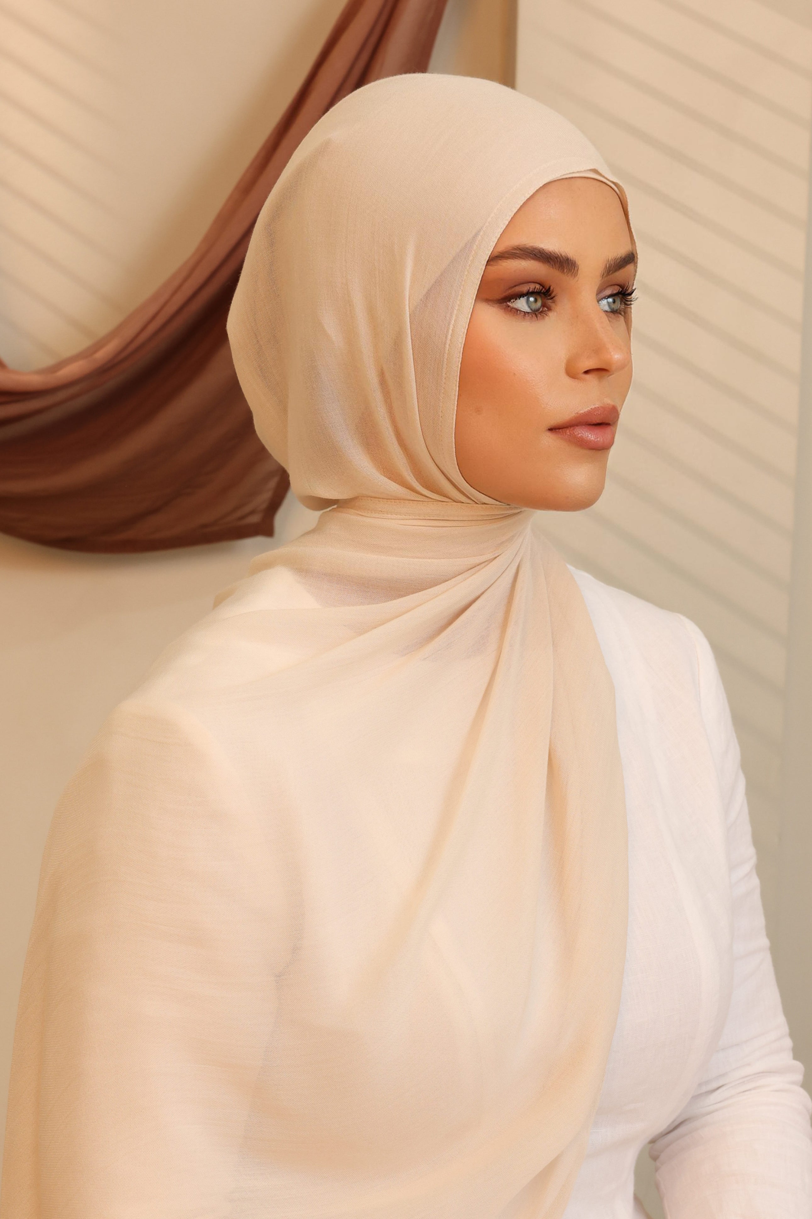 Double Stitched Modal Hijab Set - Light Beige