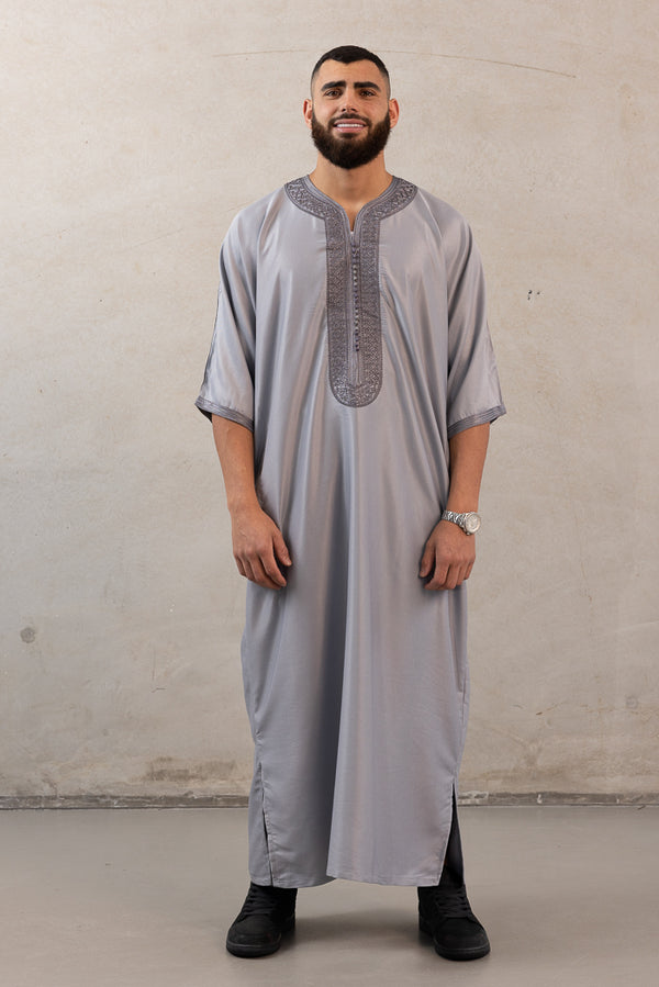 Moroccan Plain Short Sleeve Thobes - Grey