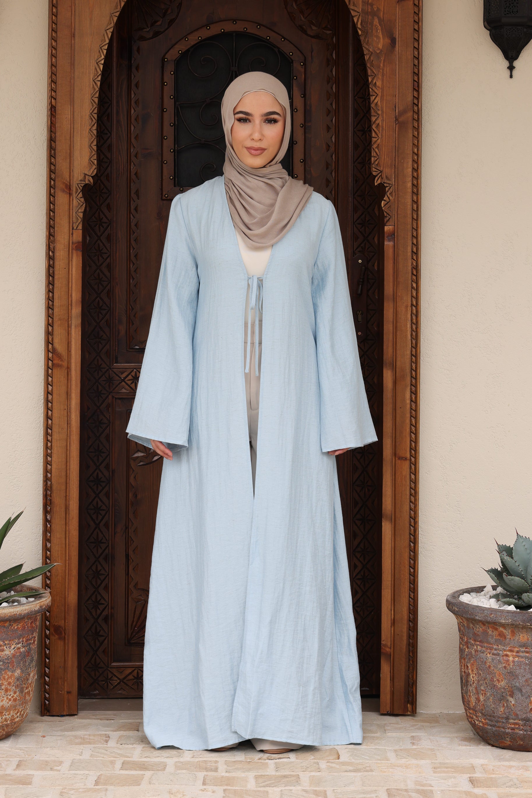 Nadira Linen Maxi Tie Up Kimono - Blue