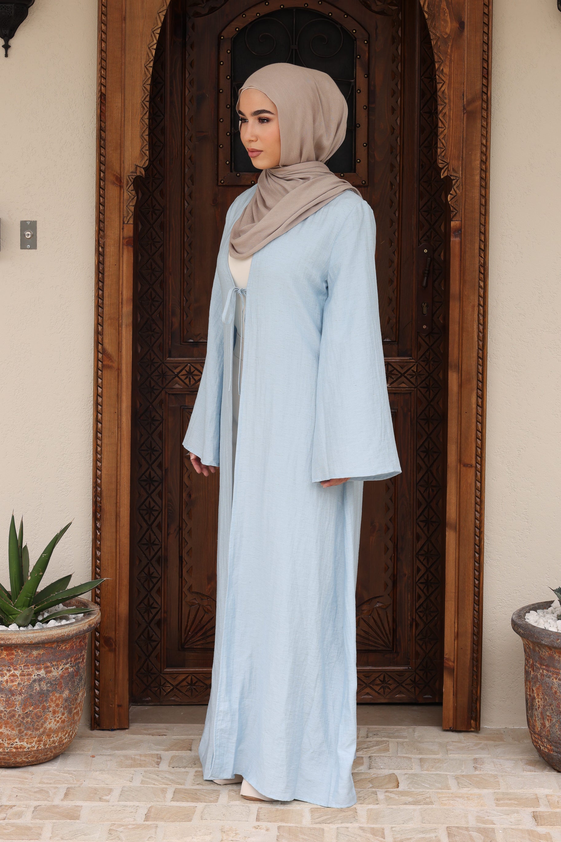 Nadira Linen Maxi Tie Up Kimono - Blue