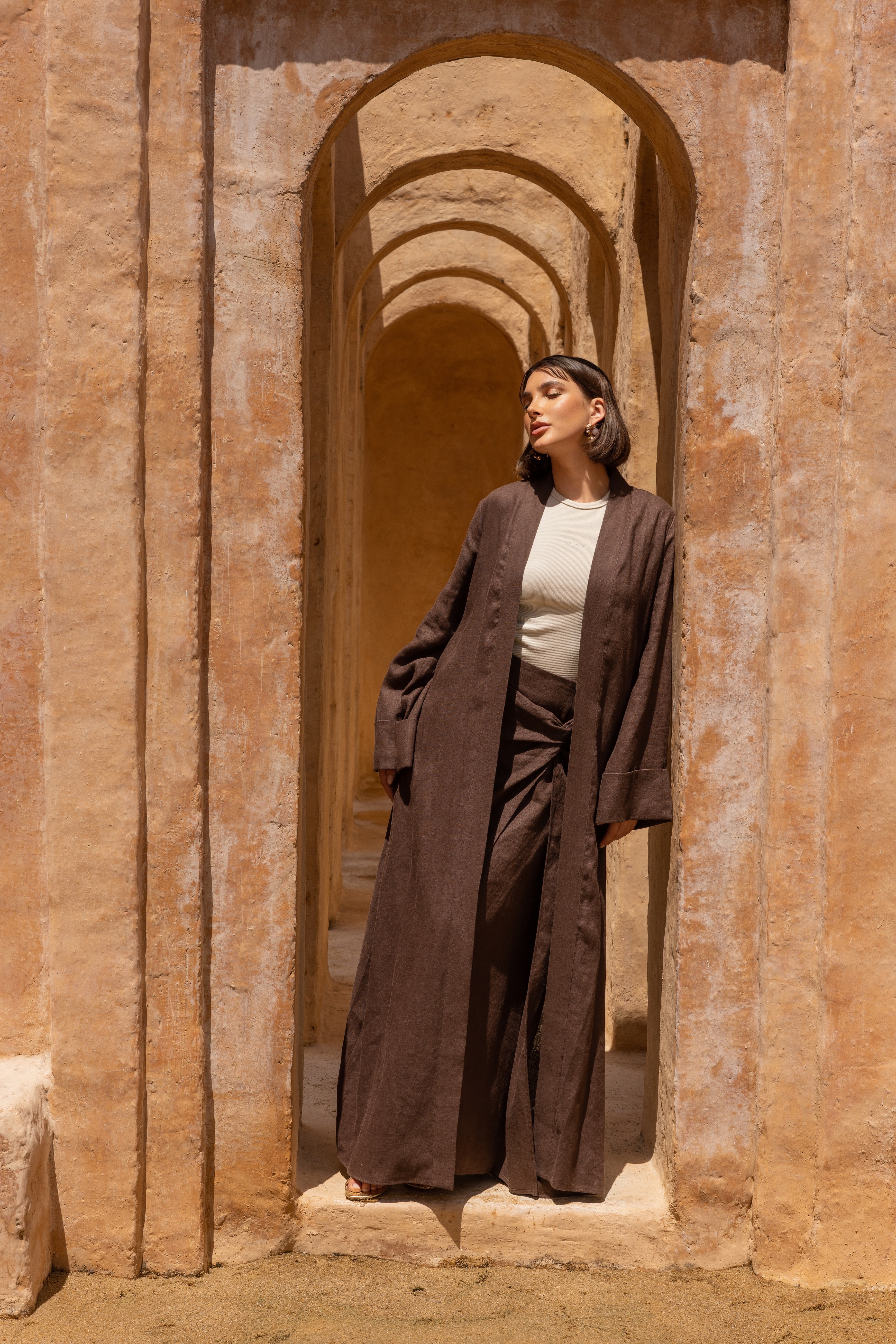Farah Open Abaya - Cedar