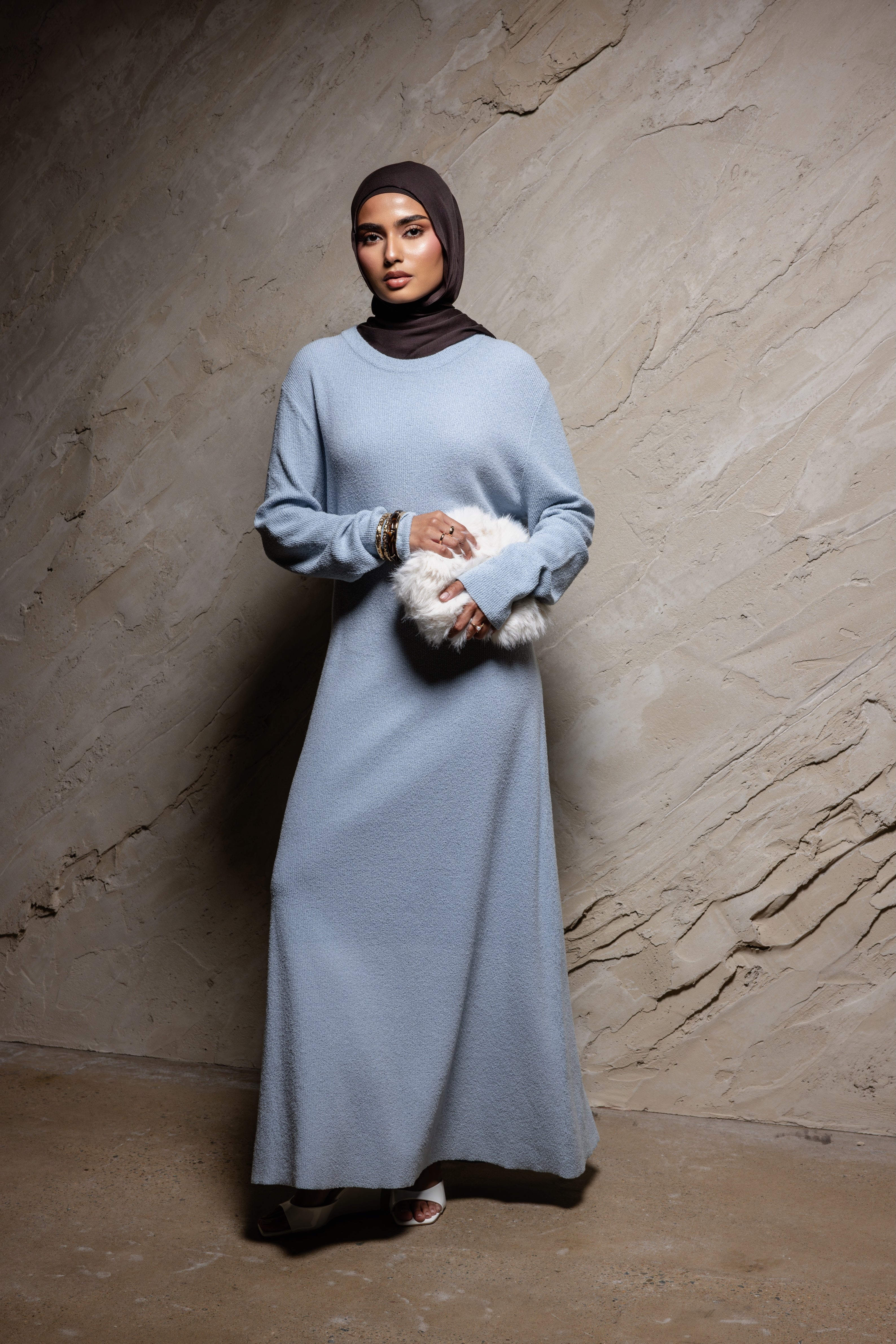 Textured Knit Maxi Dress - Frost Blue