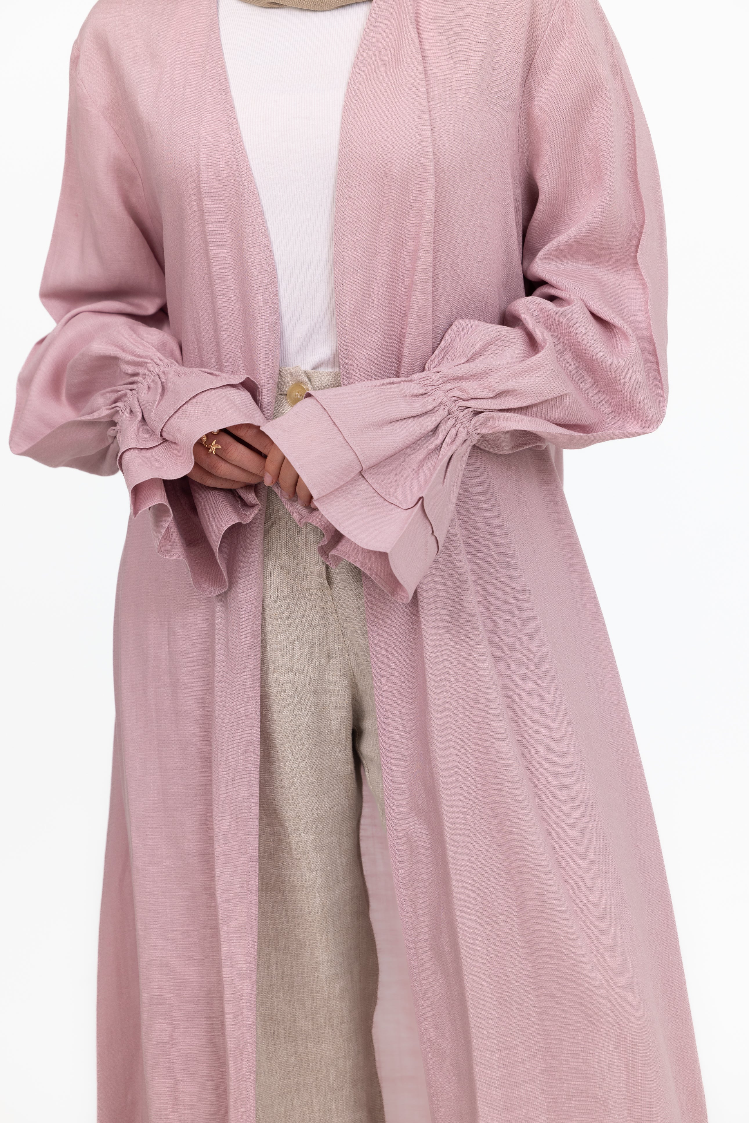 Aria Flounce Open Abaya - Lilac