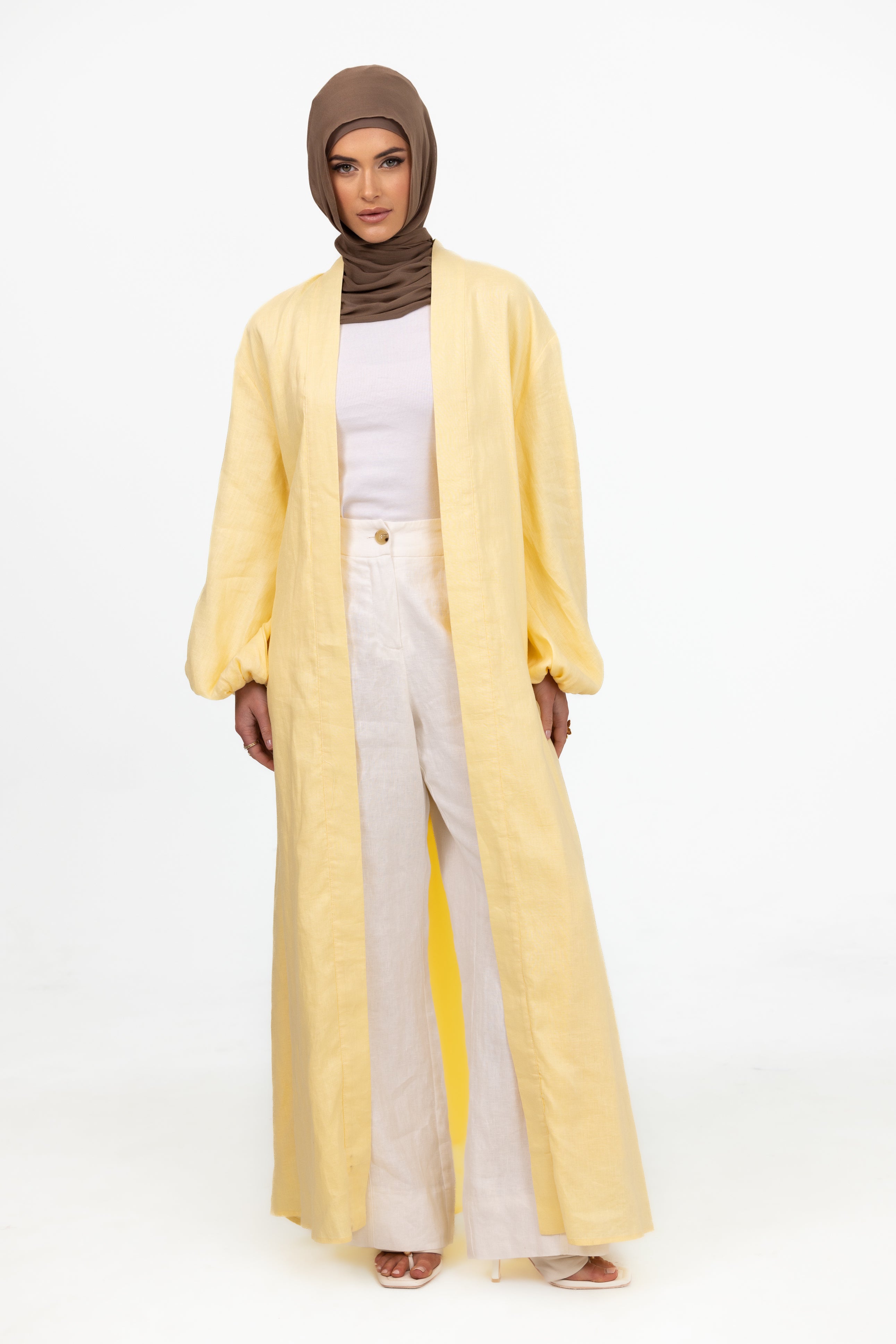 Elaria Open Abaya - Butter Yellow