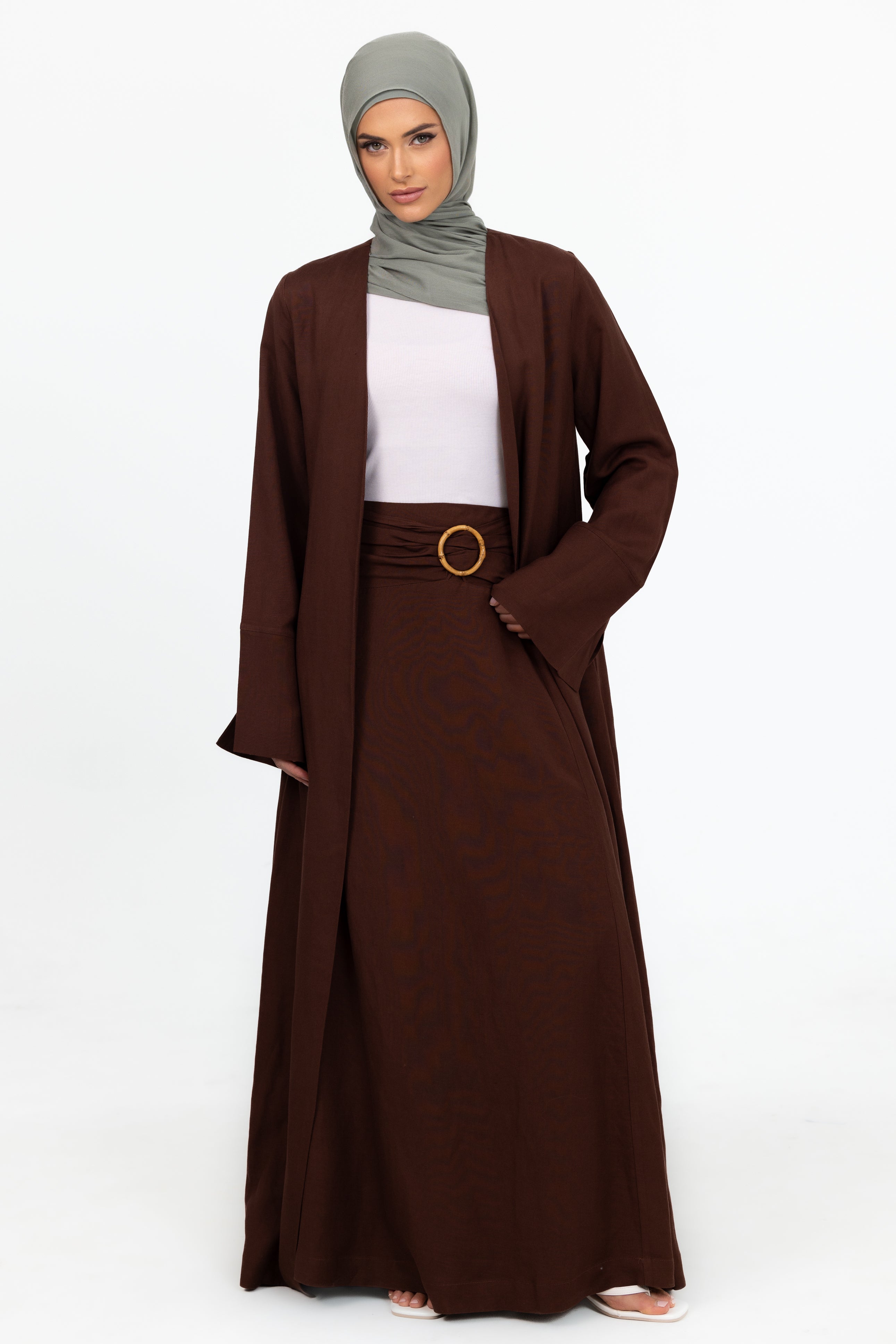 Naila A Line Linen Skirt - Chocolate