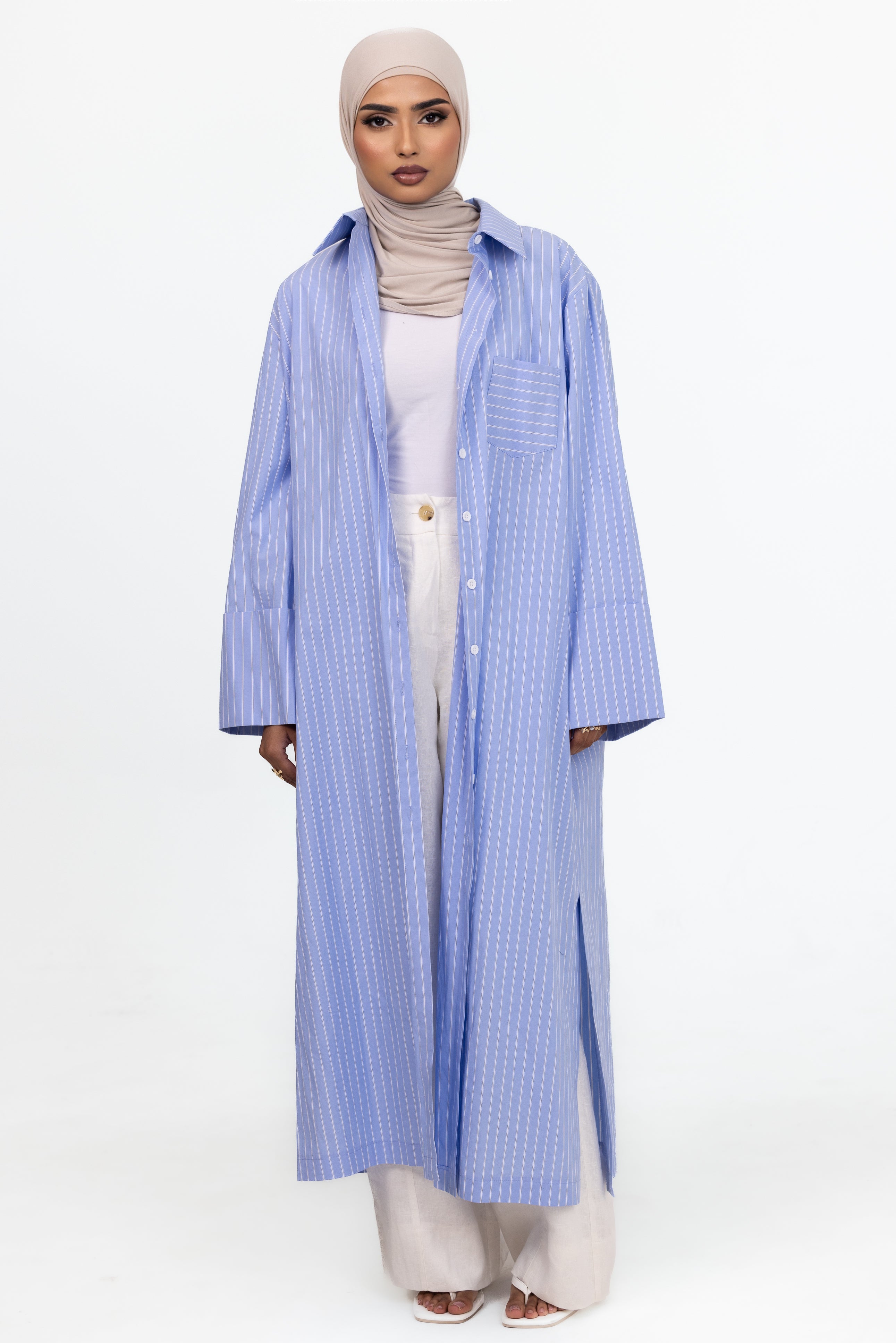 Lia Longline Shirt - Blue Stripe