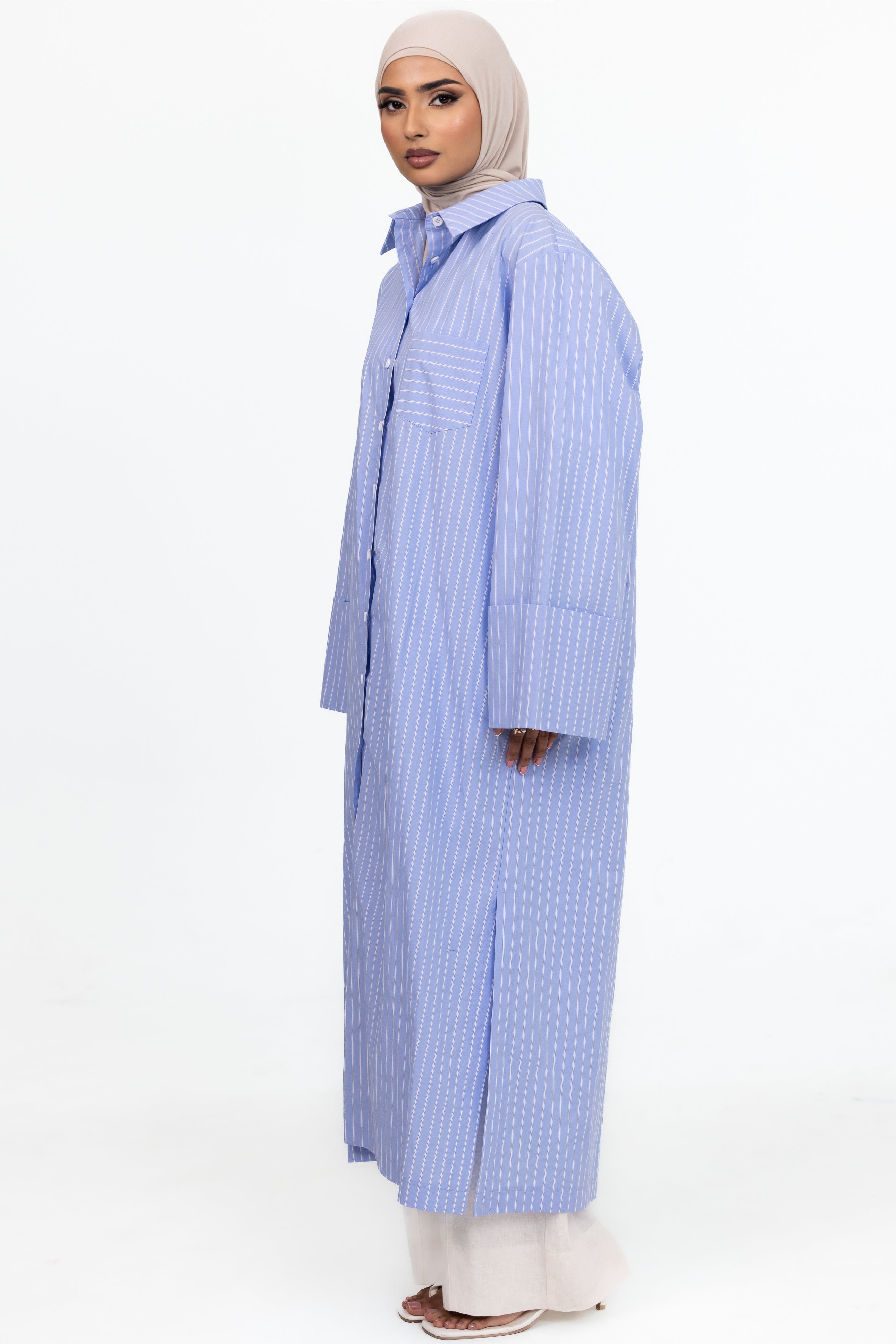 Lia Longline Shirt - Blue Stripe