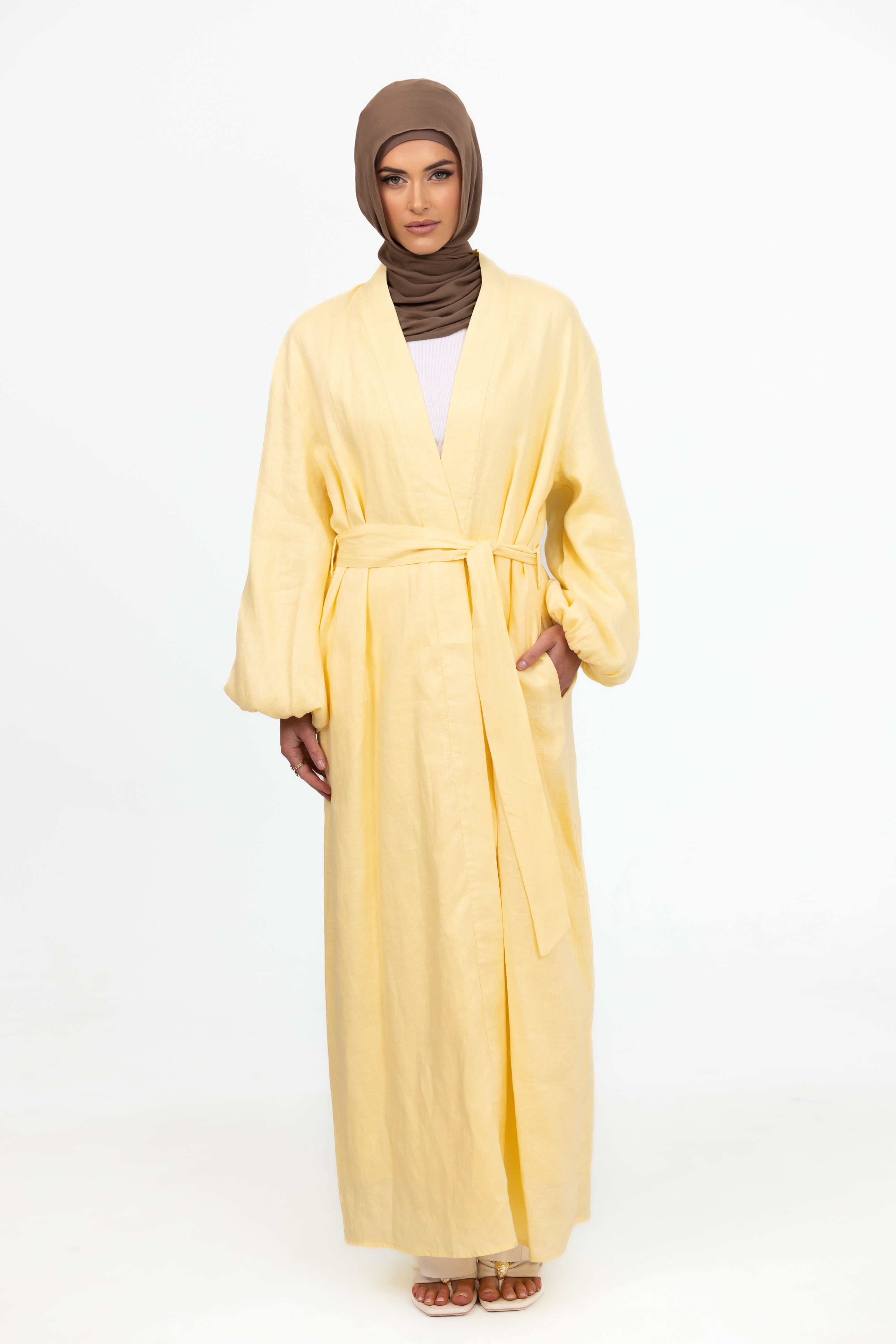 Elaria Open Abaya - Butter Yellow