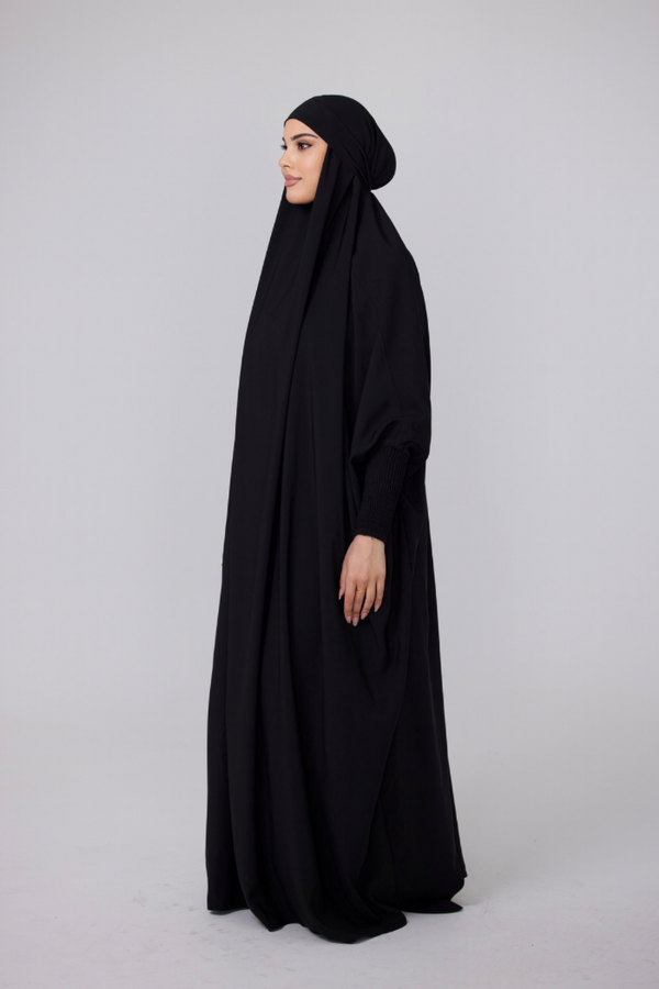 French Tie Back Jilbab - Black