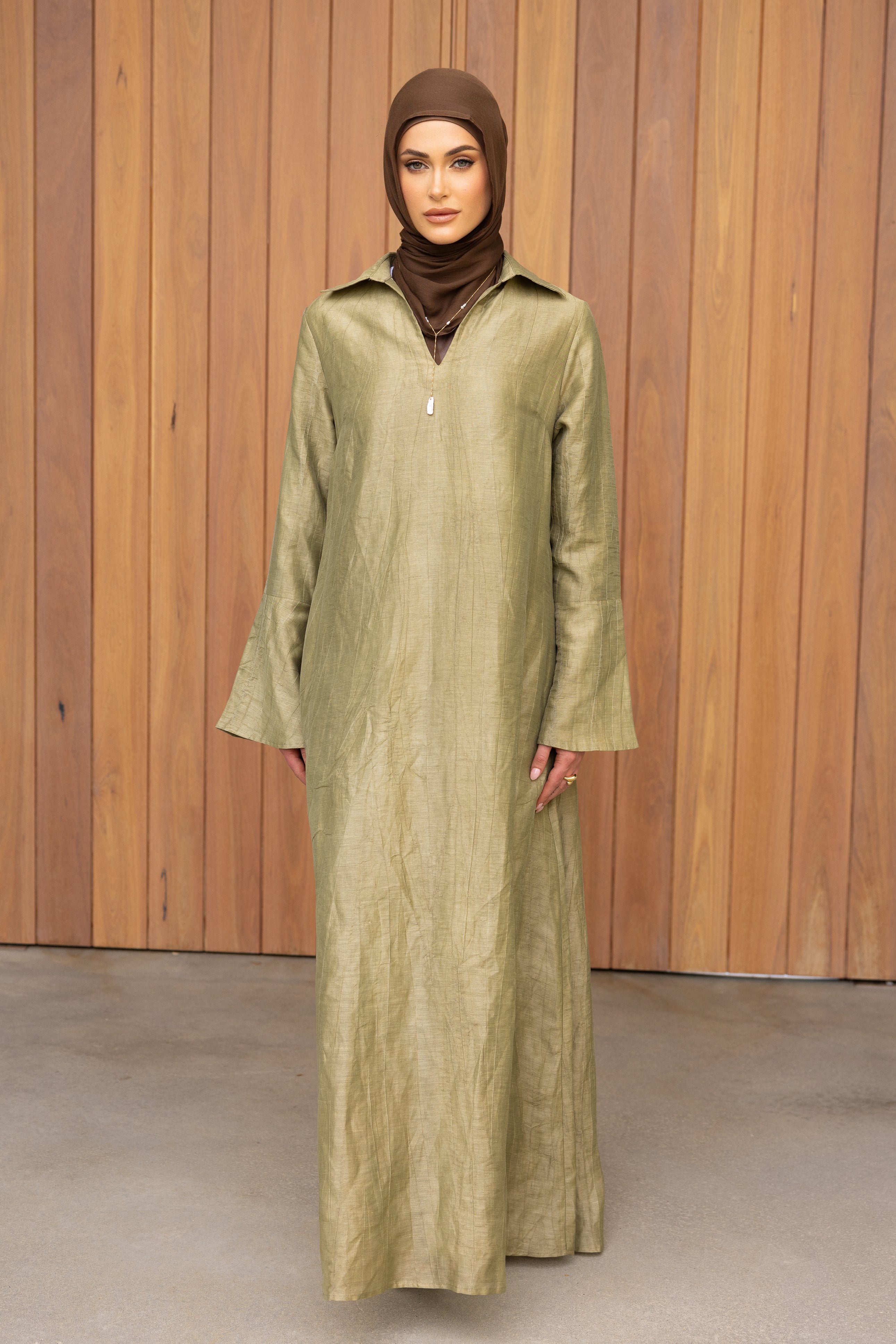 Nadira Collared Kaftan Abaya - Khaki