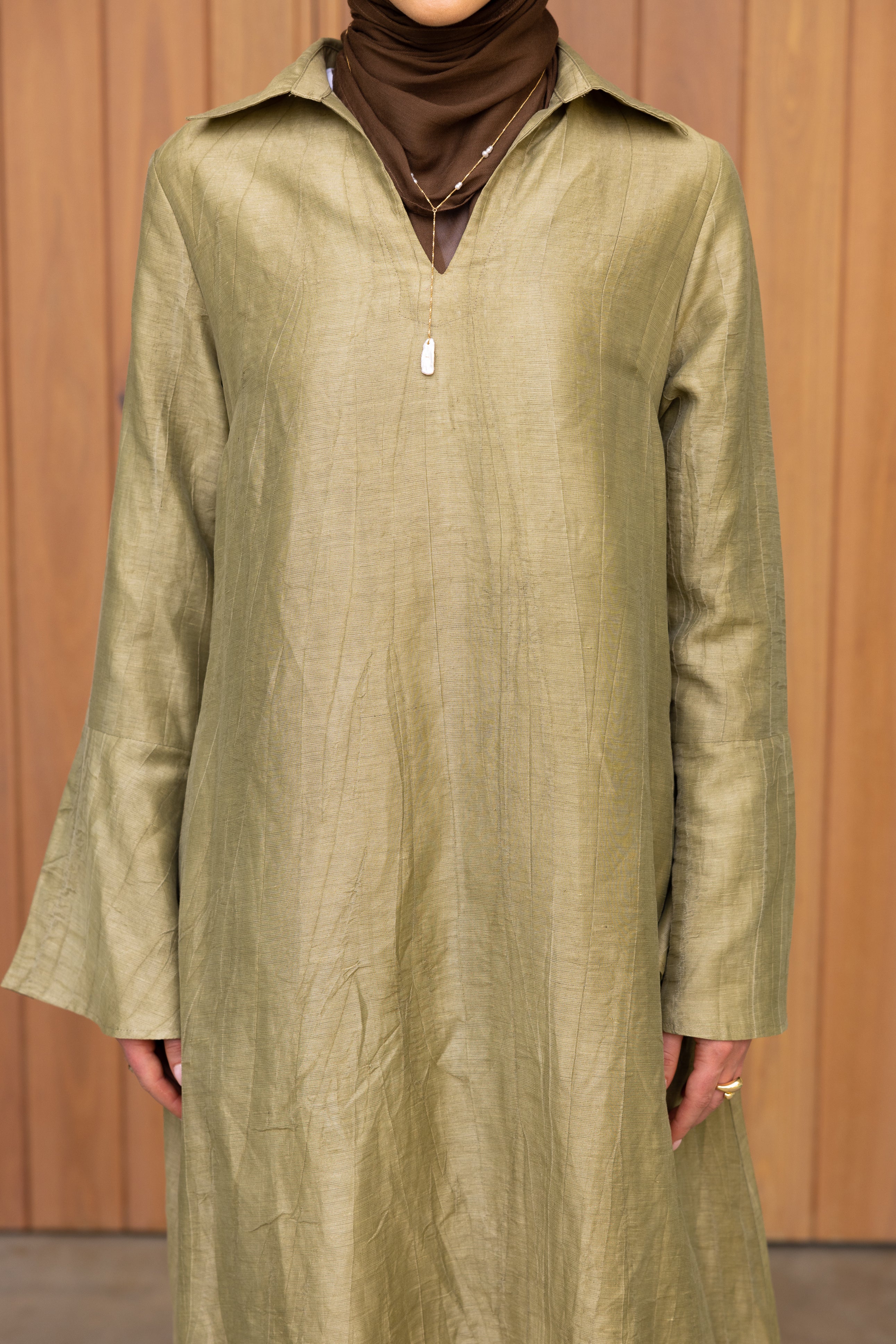 Nadira Collared Kaftan Abaya - Khaki