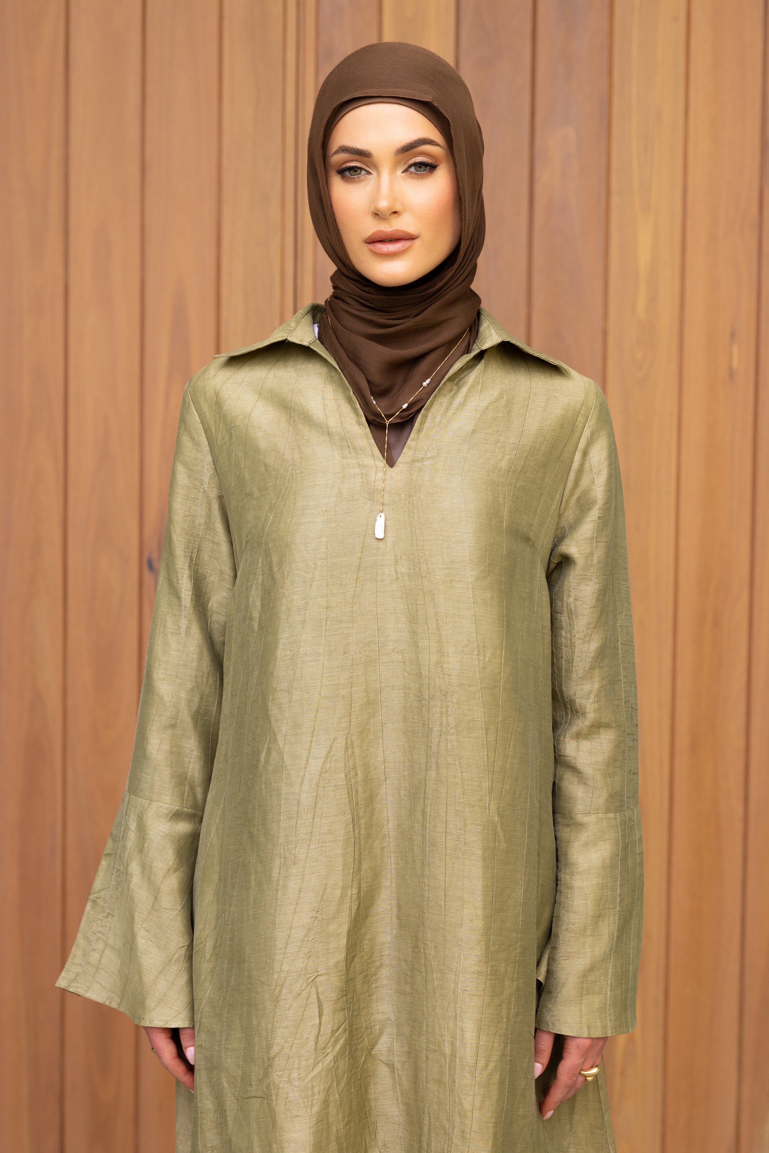 Nadira Collared Kaftan Abaya - Khaki